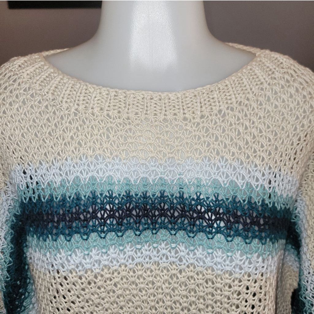 J. Jill Women's J. Jill Cream and Blue Striped Sweater Size L Size L / US 10 / IT 46 - 4 Thumbnail