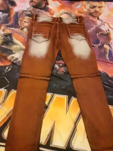 THVM Men Casual Jeans Coated Straight Pleated Biker Jeans Size US 36 / EU 52 - 3 Thumbnail