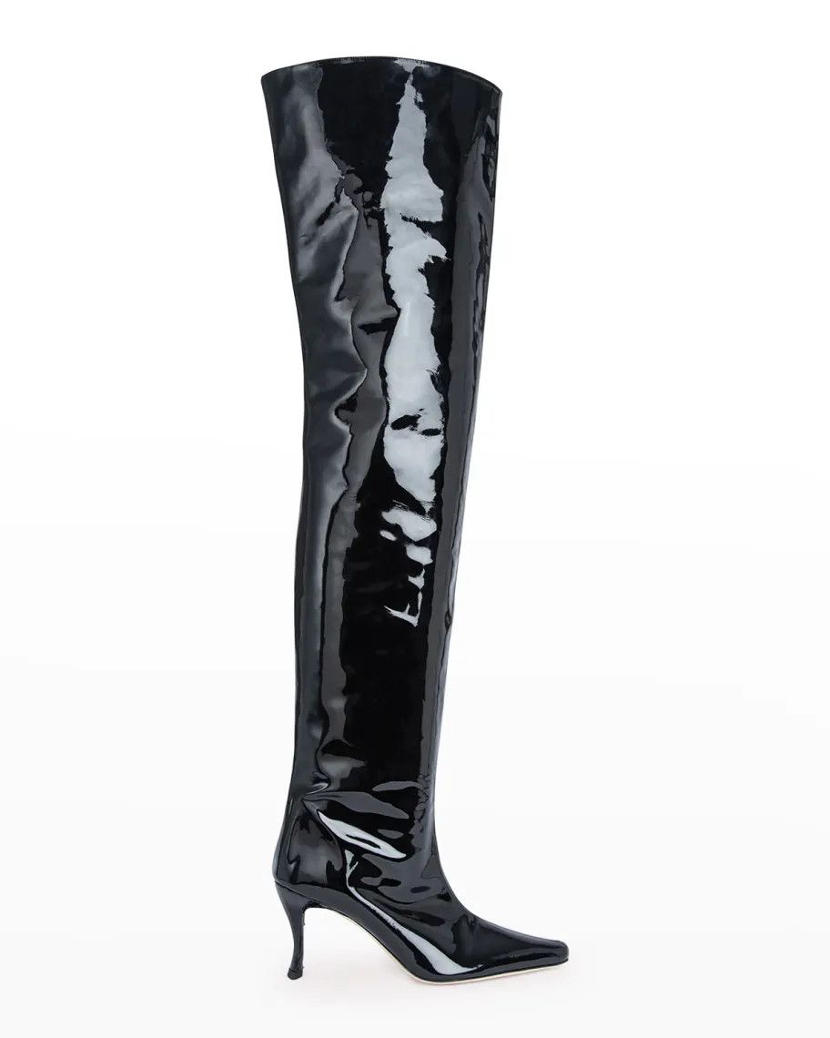 By Far o1mle0824 Stevie 99 Patent Leather Boots in Black Size US 7 / IT 37 - 1 Thumbnail