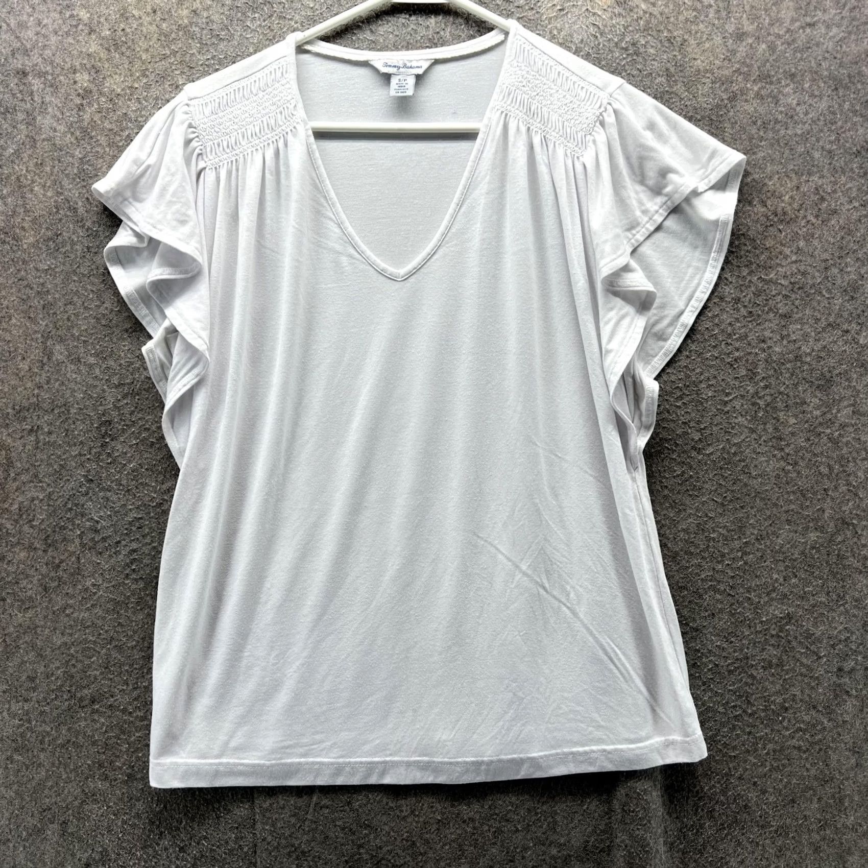 Tommy Bahama VINTAGE Tommy Bahama Shirt Womens Small Petite White V-Neck Flutter Sleeve Top Size S / US 4 / IT 40 - 2 Thumbnail