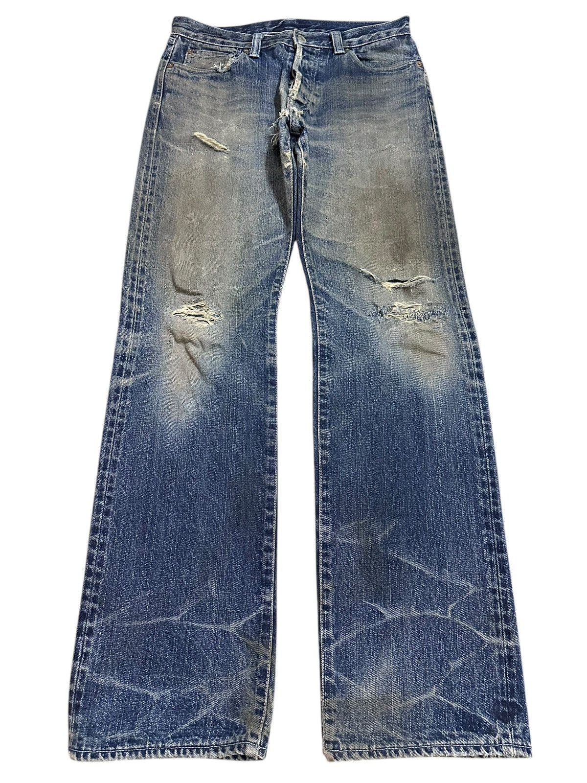 14th Addiction Vintage Japanese Brand Selvedge Mud Wash Distressed Jeans Size US 31 - 2 Thumbnail