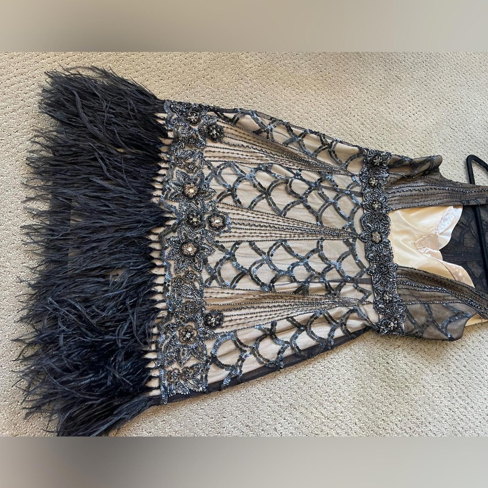 Other SUE WONG Black & nude beaded, sequin ostrich feather dress Size XL / US 12-14 / IT 48-50 - 9 Thumbnail
