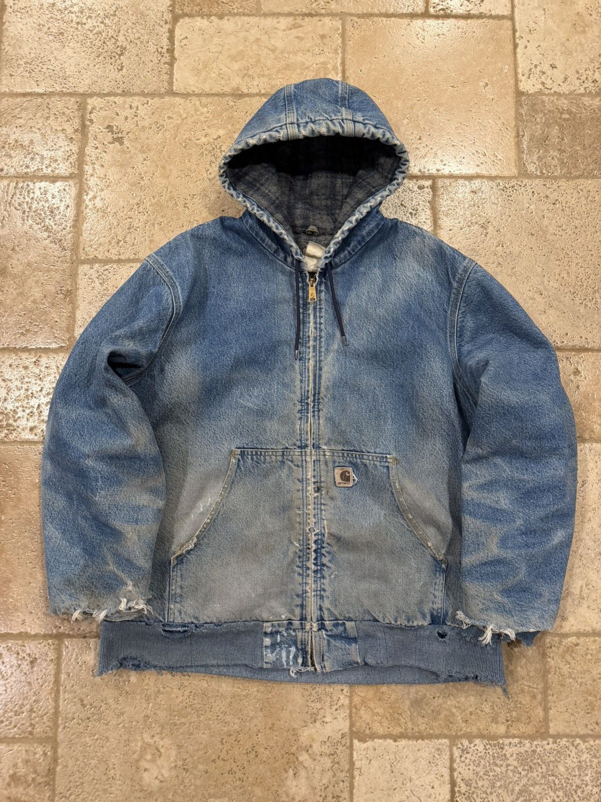 Carhartt Vintage Carhartt Denim Blanket Lined Thrashed Hooded Jacket Size US XL / EU 56 / 4 - 11 Thumbnail