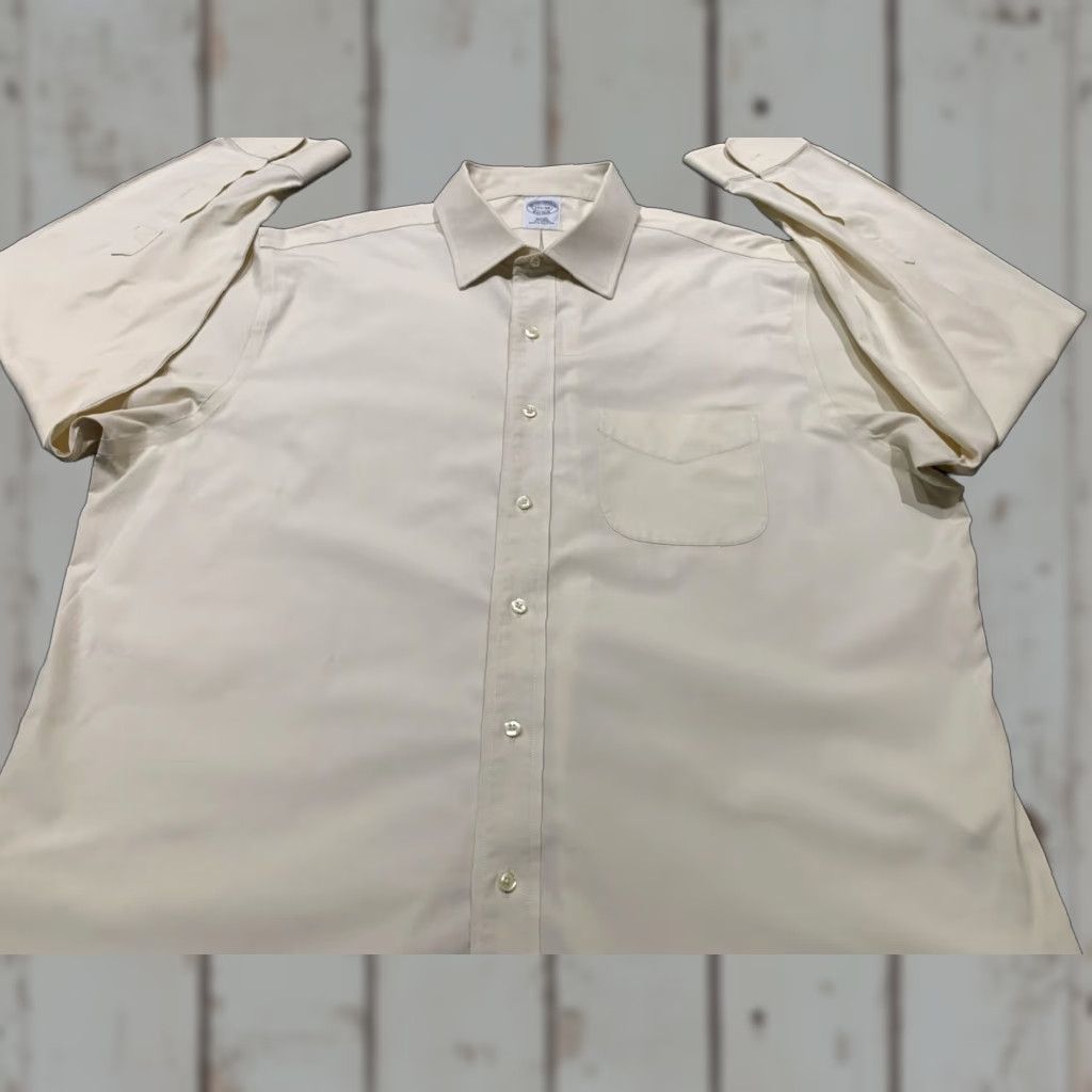 Brooks Brothers BROOKS BROTHERS Slim Fit 1818 Cotton Dress Shirt 17.5 34 Beige Business Mens Size 46R - 1 Thumbnail
