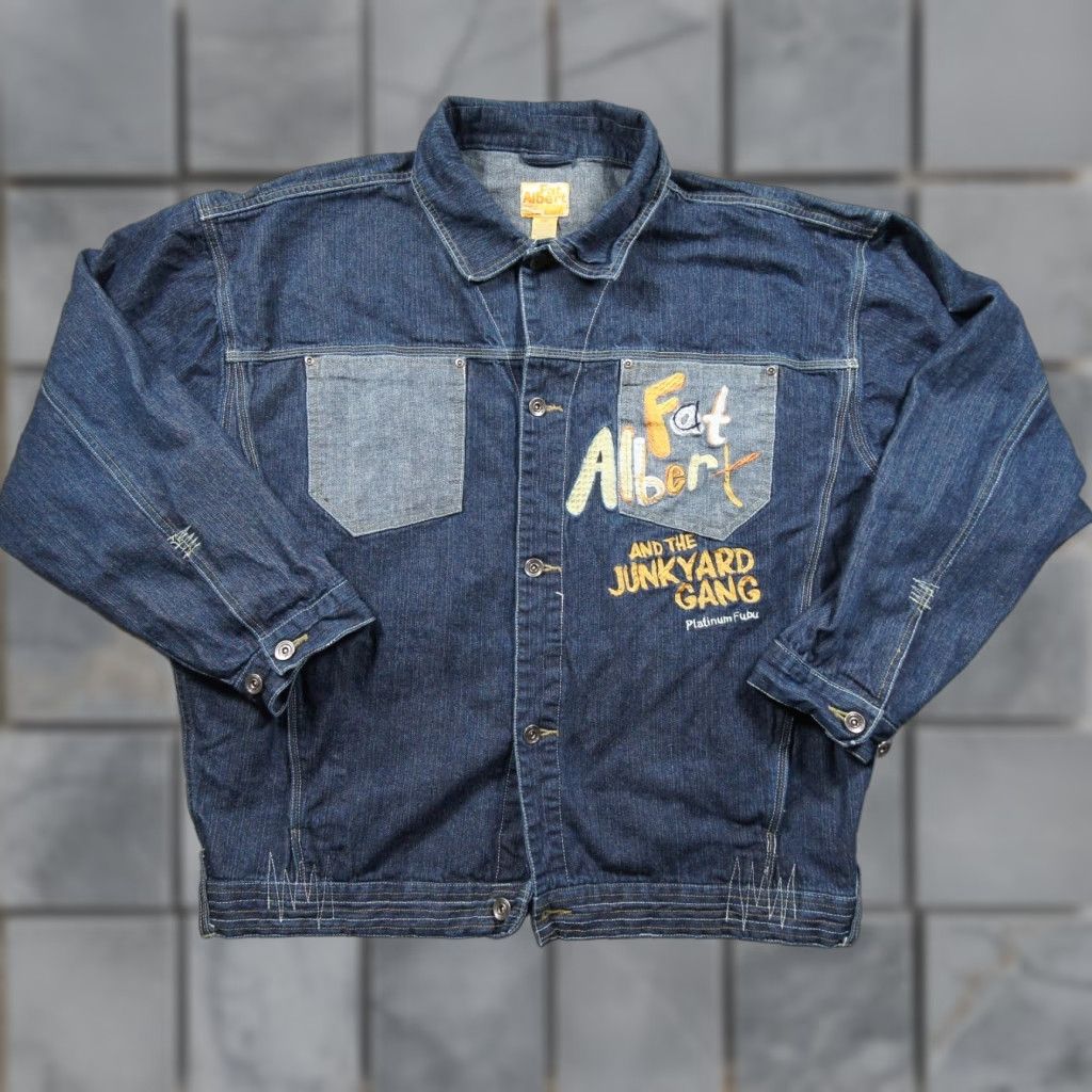 Fubu VINTAGE Fat Albert Jacket Mens 3XL Blue Denim FUBU Bomber Jacket Hip Hop 90s Y2K Men Size US 39 - 1 Thumbnail