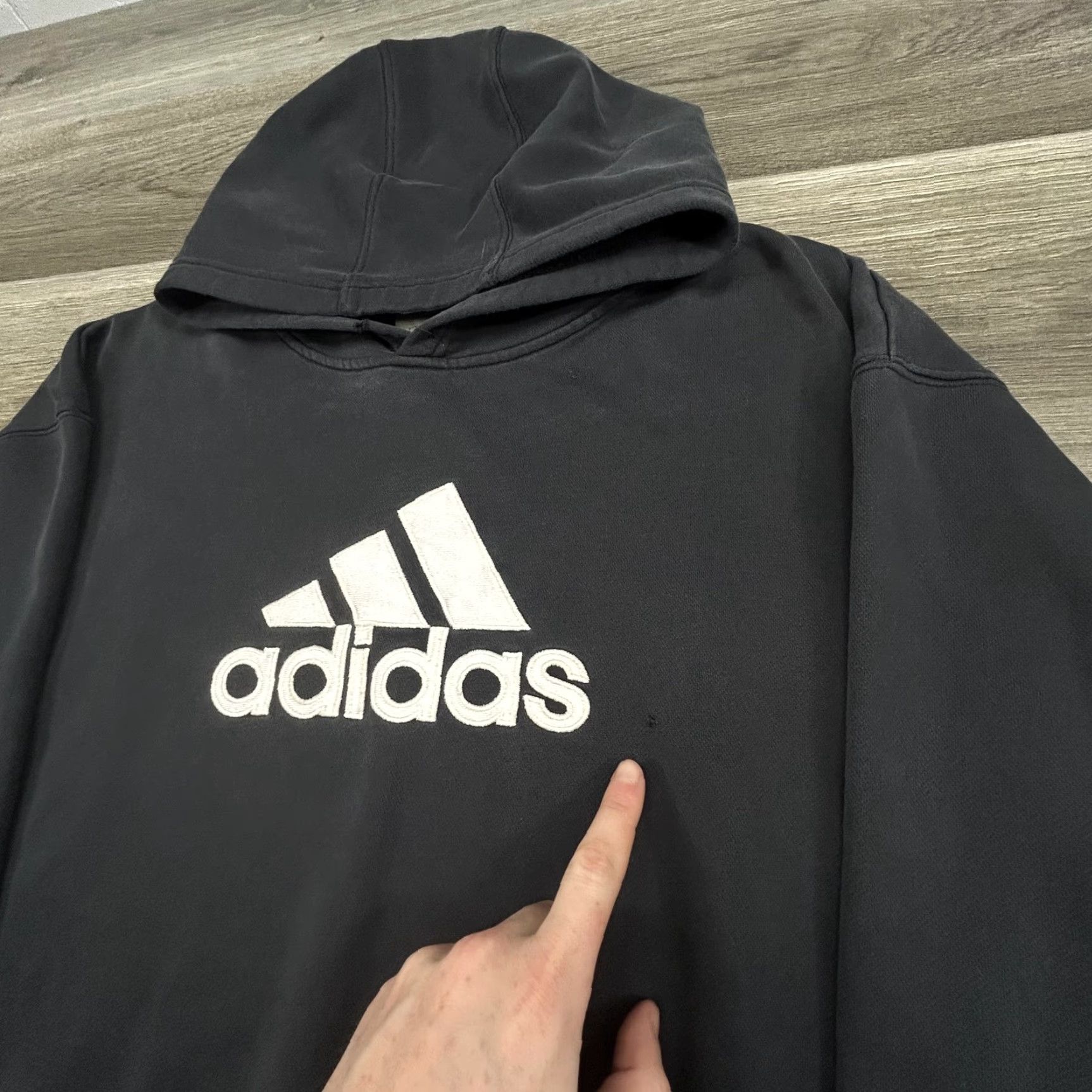 Adidas Vintage Adidas Hoodie Mens XL Black Faded Pullover Sweatshirt Big Logo Y2K Size US XL / EU 56 / 4 - 5 Thumbnail