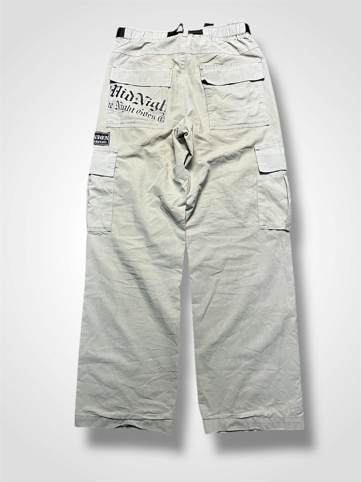 If Six Was Nine Khaki Baggy Cargo Pants with Gothic Print & Skull Patch (40) Size US 27 - 2 Thumbnail