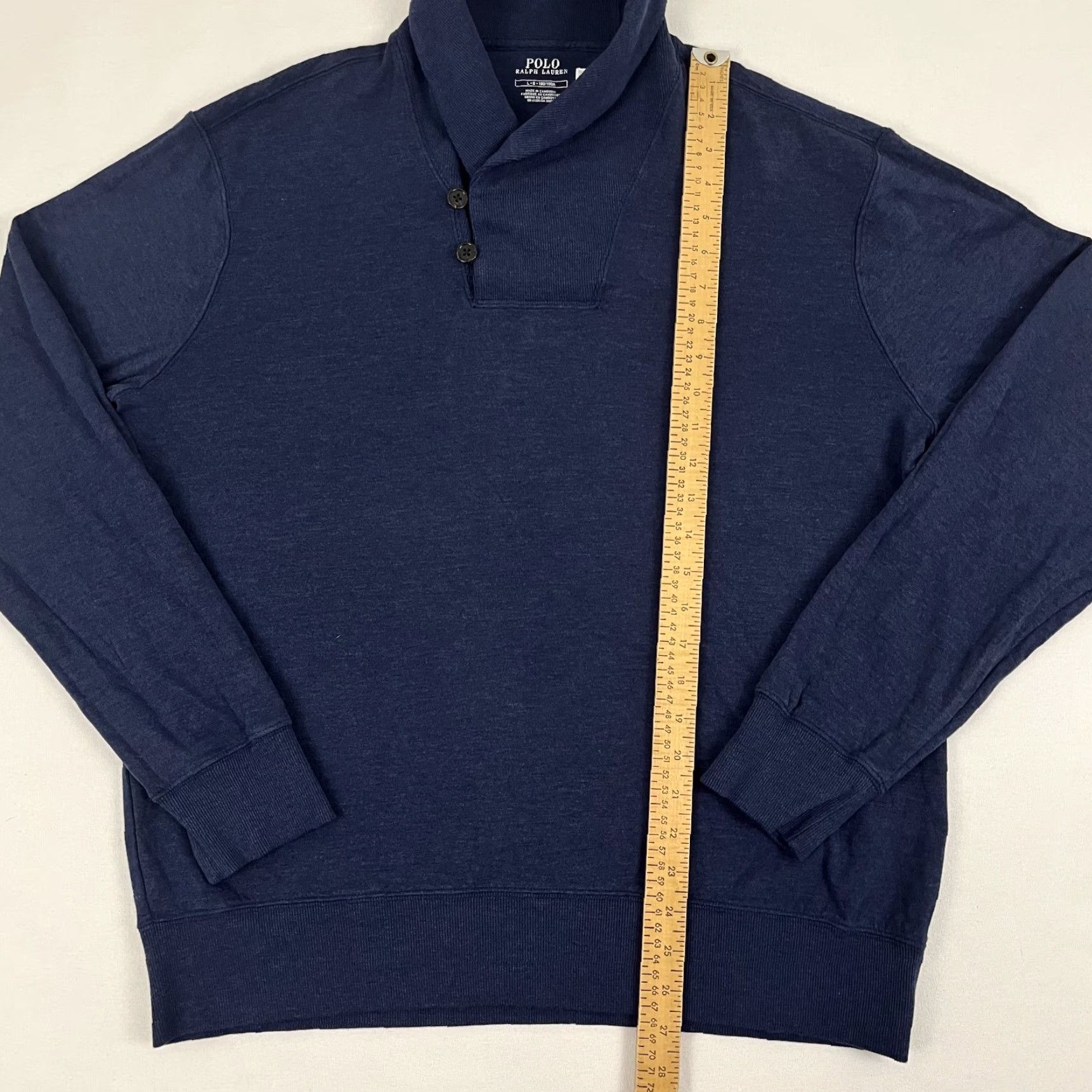 Polo Ralph Lauren Polo Ralph Lauren Sweater Mens Large Heather Navy Blue Shawl Collar Pullover Size US L / EU 52-54 / 3 - 4 Thumbnail