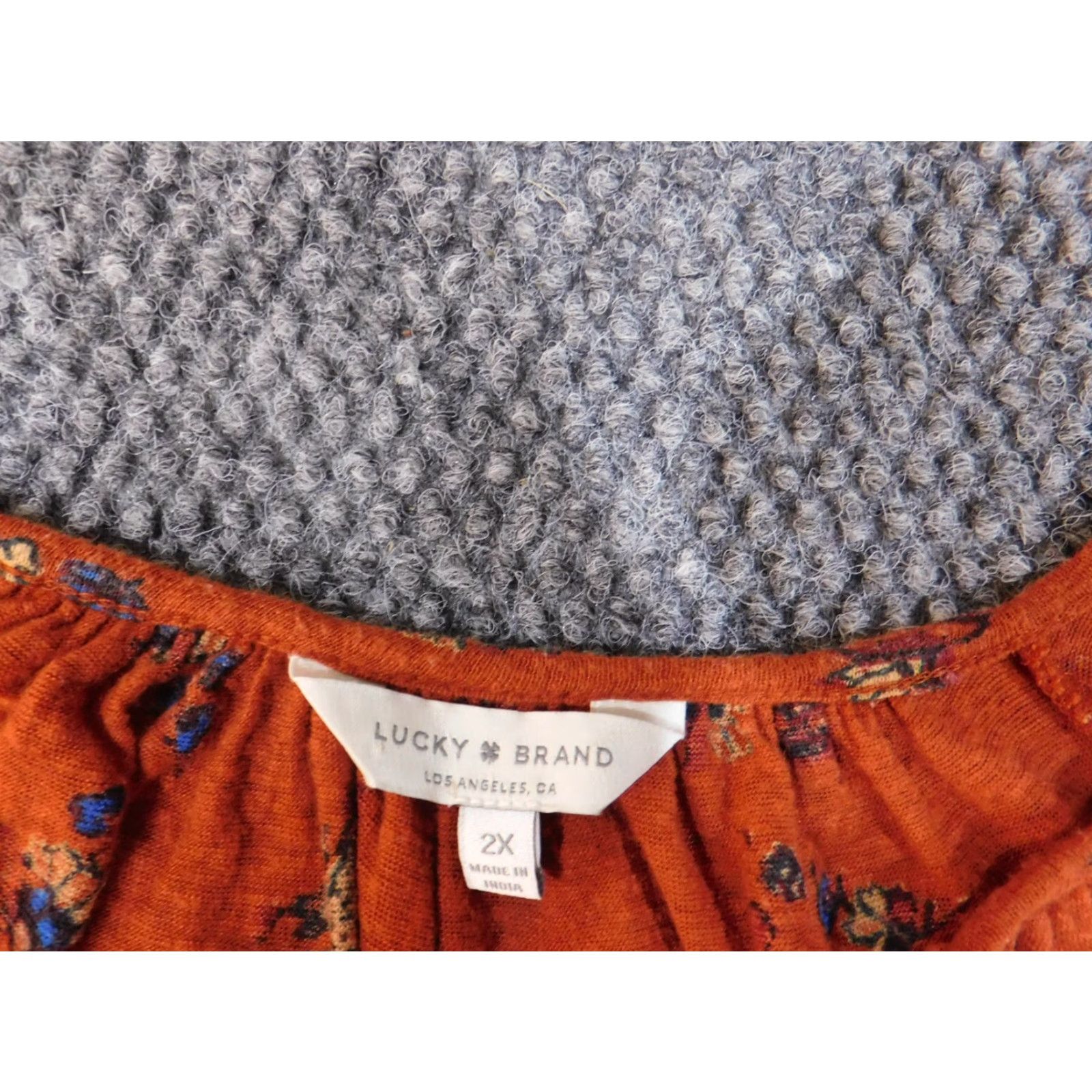 Lucky Brand Lucky Brand Blouse Shirt 2X Womens Orange Geometric Linen Modal V-Neck Pullover Long Sleeve Everyday Casual Plus Size Stretch Classic Modern Size XXL / US 16-18 / IT 52-54 - 4 Thumbnail