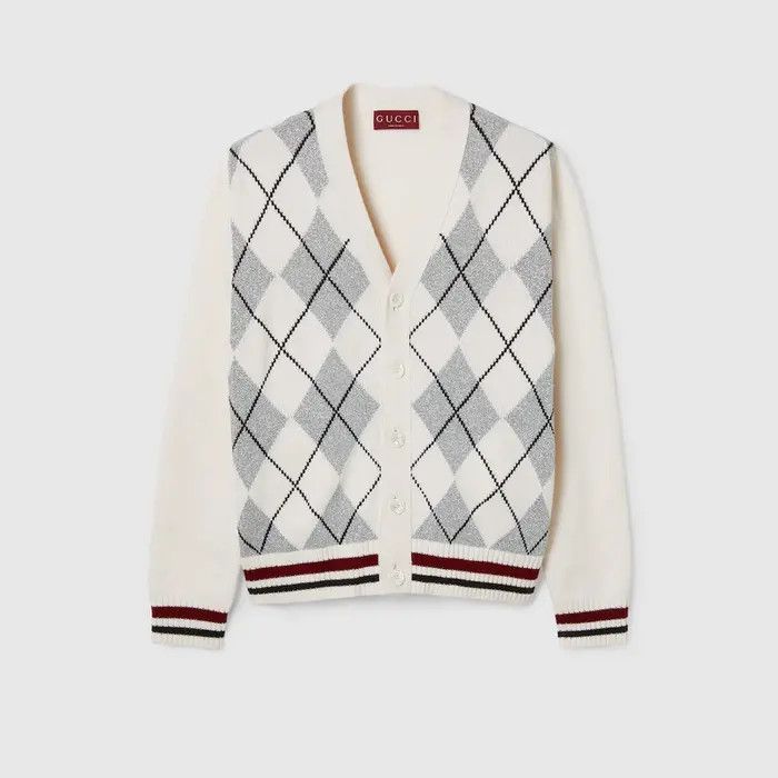 Gucci o1loc1c0226 806192 Wool Argyle Intarsia Knit Cardigan Size US M / EU 48-50 / 2 - 1 Thumbnail