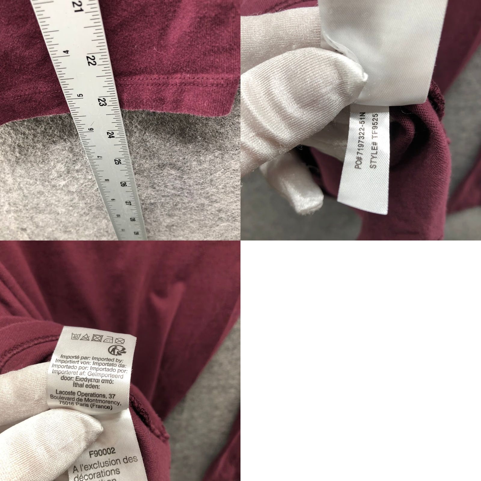 Lacoste Lacoste V-Neck Tee Womens S Burgundy Long Sleeve Cotton Logo T Shirt 100% Cotton Embroidered Crocodile Casual Slim Size XS / US 0-2 / IT 36-38 - 8 Thumbnail