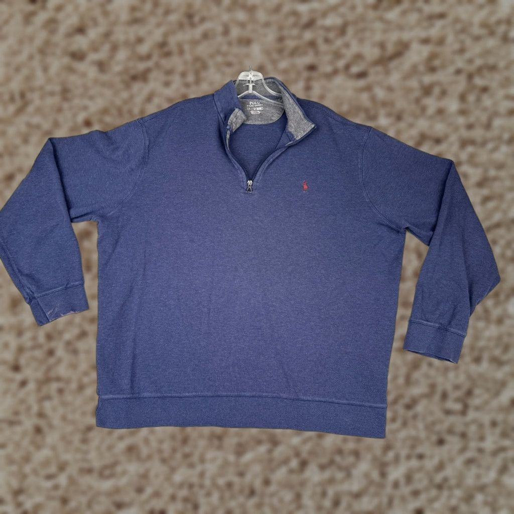 Polo Ralph Lauren Polo Ralph Lauren Sweater Adult XL Blue 1/4 Zip Mock Neck Cotton Blend Embroidered Logo Pullover Mens Size US XL / EU 56 / 4 - 1 Thumbnail