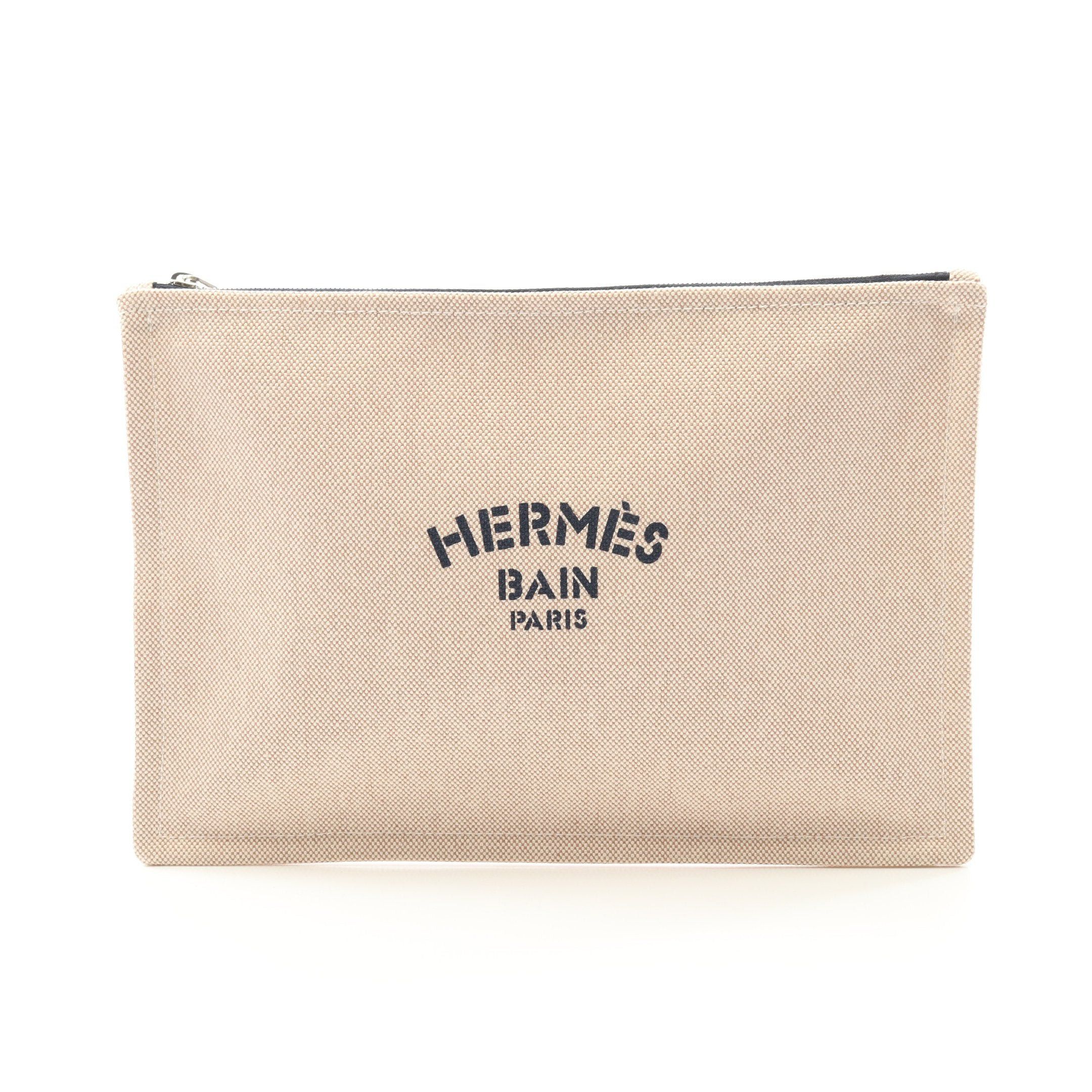 Hermes Hermes New Yachting Gm Pouch Canvas Leather Beige Navy Silver Hardware Size ONE SIZE - 1 Thumbnail