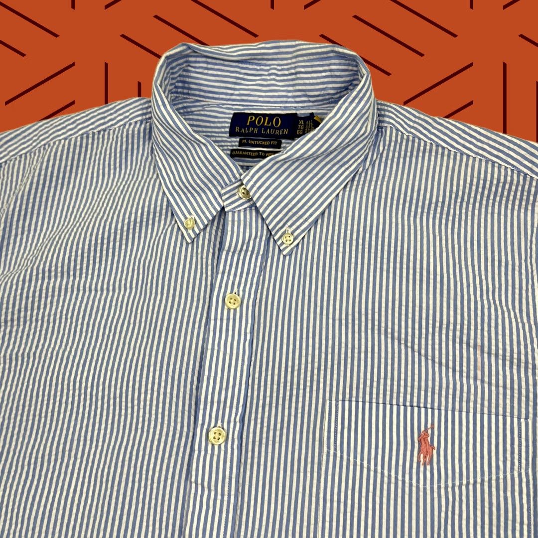 Polo Ralph Lauren Polo Ralph Lauren Shirt Mens XL Blue Untucked Fit White Striped Seersucker Pony Size US XL / EU 56 / 4 - 1 Thumbnail