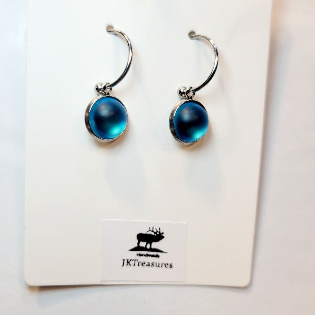 Handmade Sea Blue Crystal Sea Glass Dangle Drop Hoop Earrings Size ONE SIZE - 5 Thumbnail