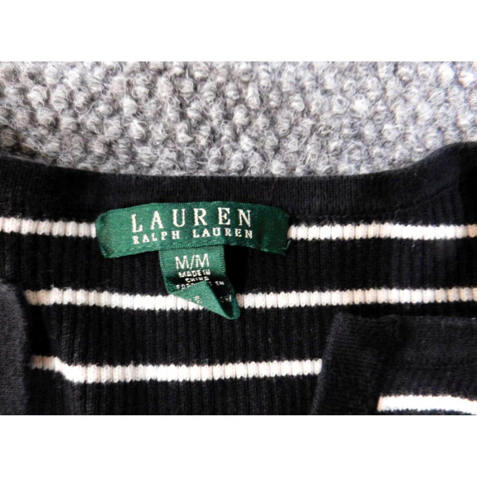 Ralph Lauren Lauren Ralph Lauren Sweater Women Medium V-Neck Striped Knit Black Button Logo Pullover Ballet Size M / US 6-8 / IT 42-44 - 6 Thumbnail