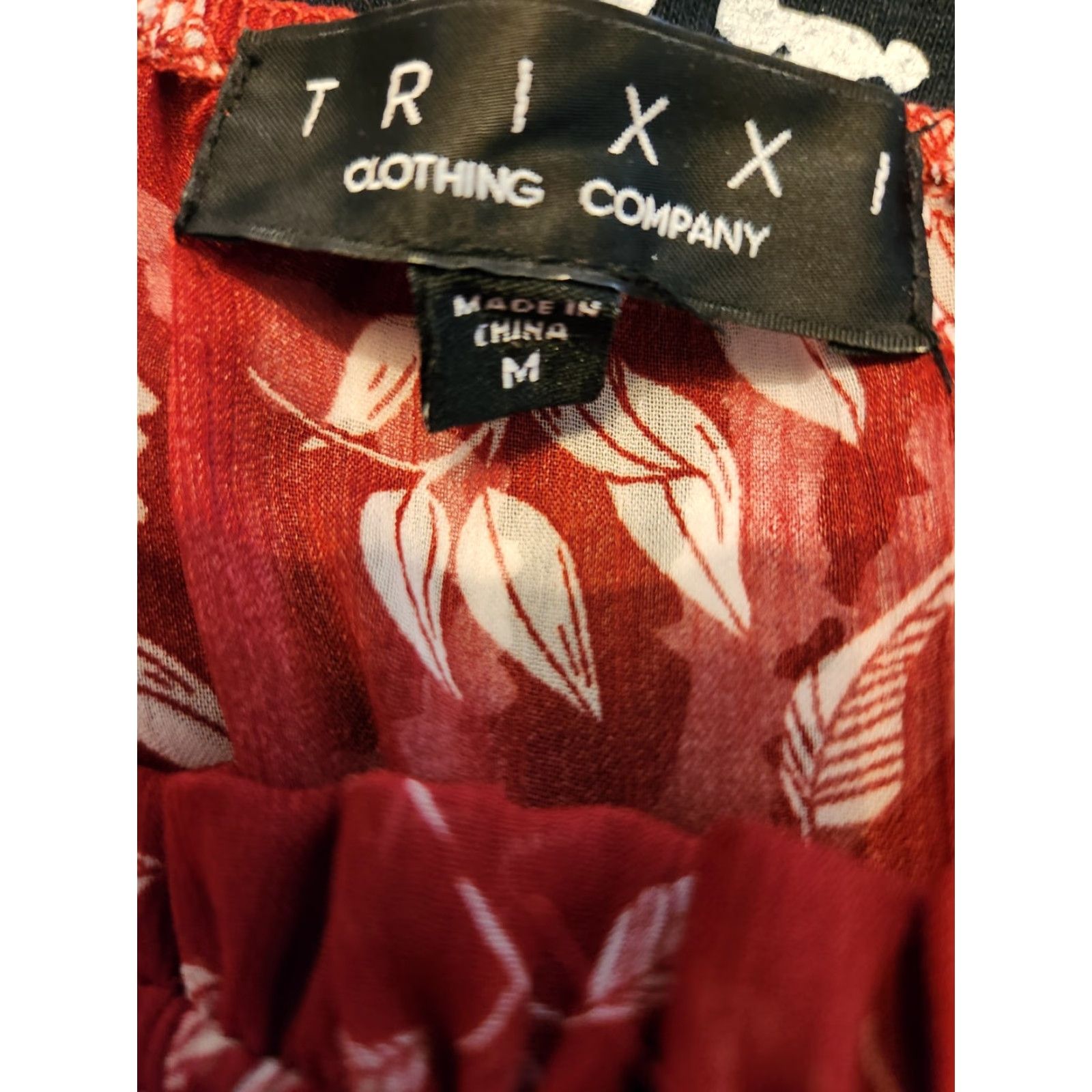 Vintage Trixxi Red Floral Smocked Waist A-Line Mini Dress M Women Boho Hippie Night Casual Party/Cocktail Travel Long Sleeve Round Neck Size 32" / US 10 / IT 46 - 7 Thumbnail