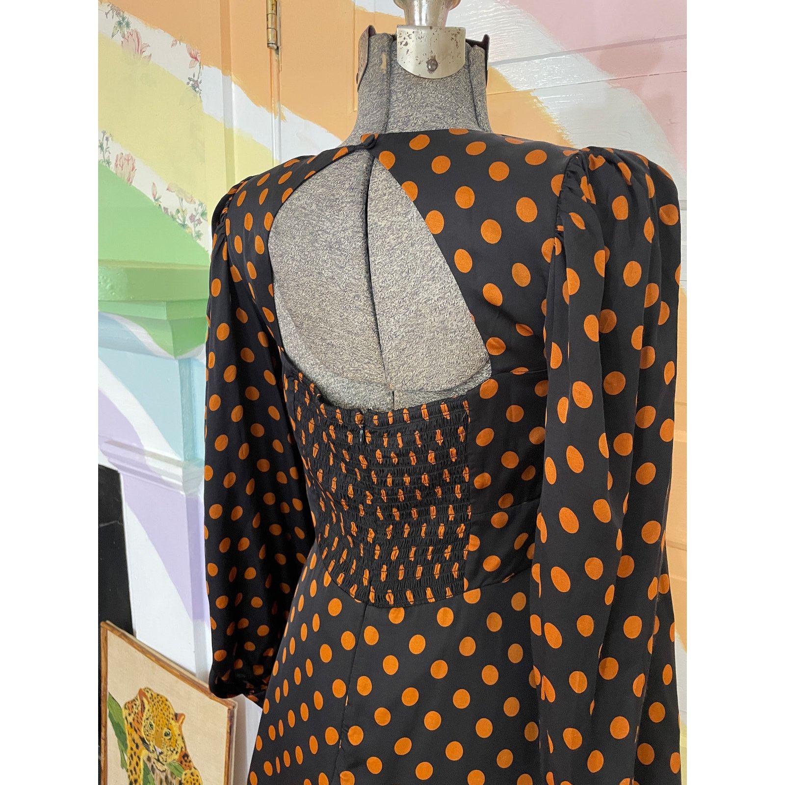 For Love & Lemons For Love & Lemons Lark Black Gold Polka Dot Mini Dress S Size S / US 4 / IT 40 - 5 Thumbnail