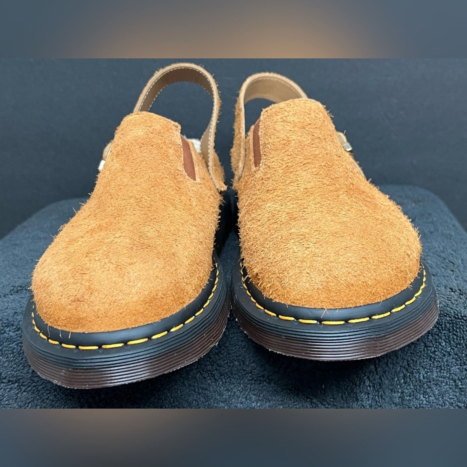 NEW Dr. Martens Isham Brown Shearling Suede Slingback Mules