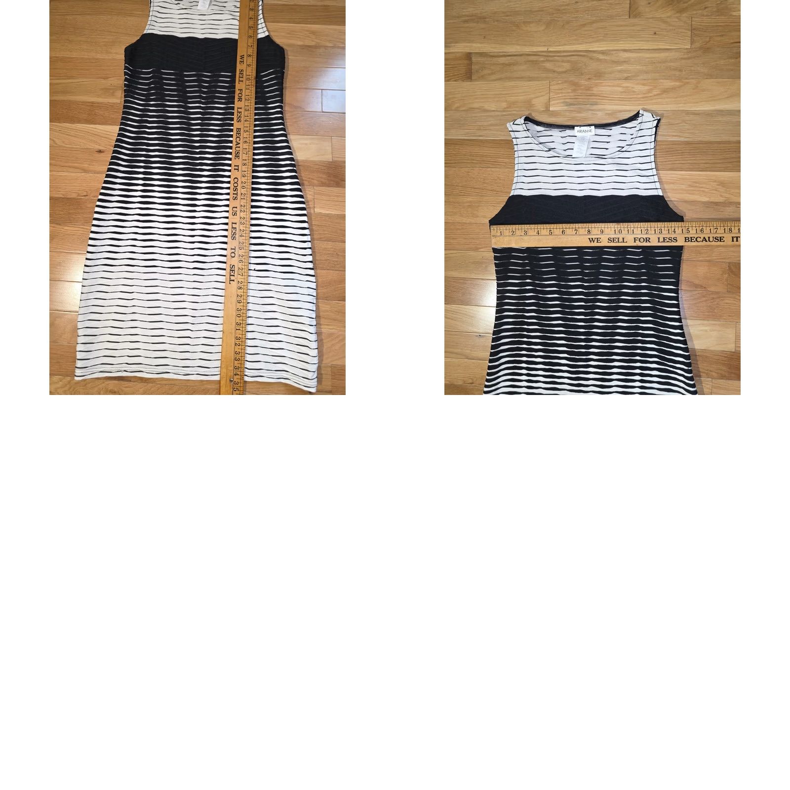 Vintage Ariane Sheath Dress Women's S White Black Striped Sleeveless Crew Neck Polyester Knee Length Casual Summer Pullover Machine Washable Size S / US 4 / IT 40 - 8 Thumbnail