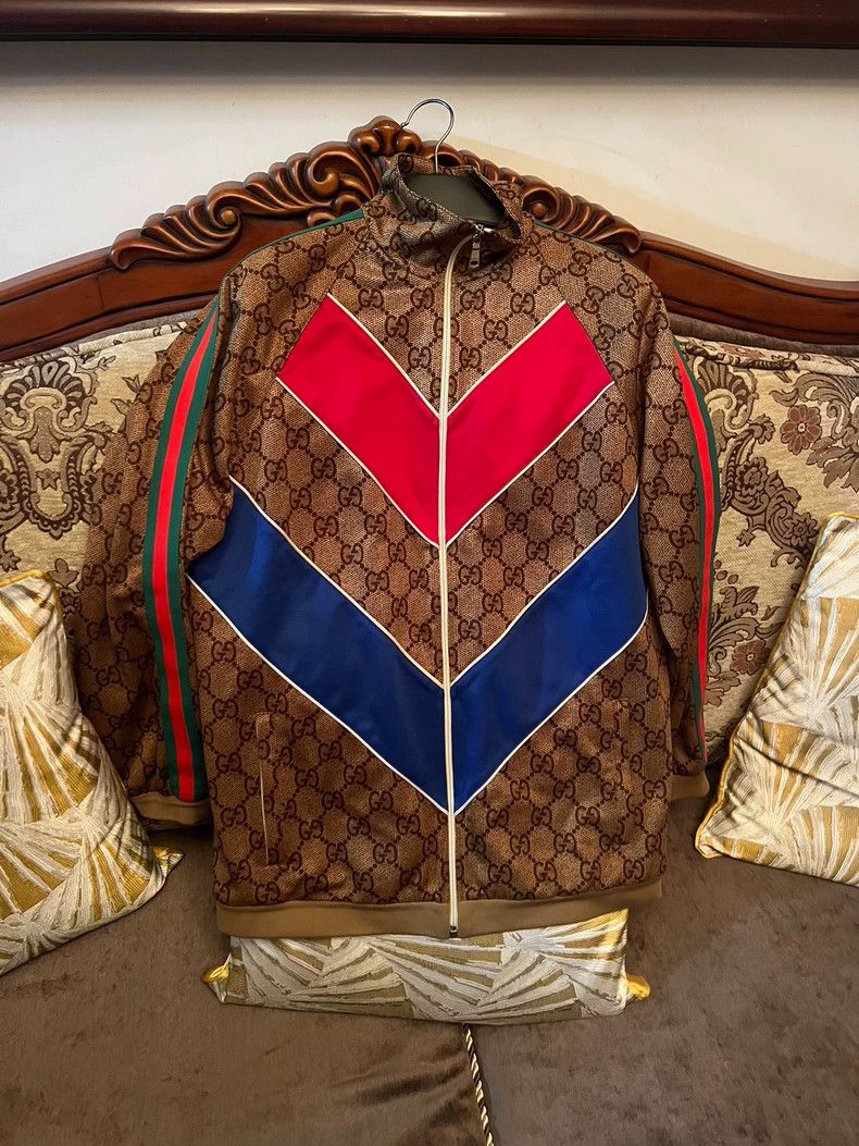 Gucci Gucci Blue, red stripe, brown full-print school uniform jac Size US S / EU 44-46 / 1 - 3 Thumbnail