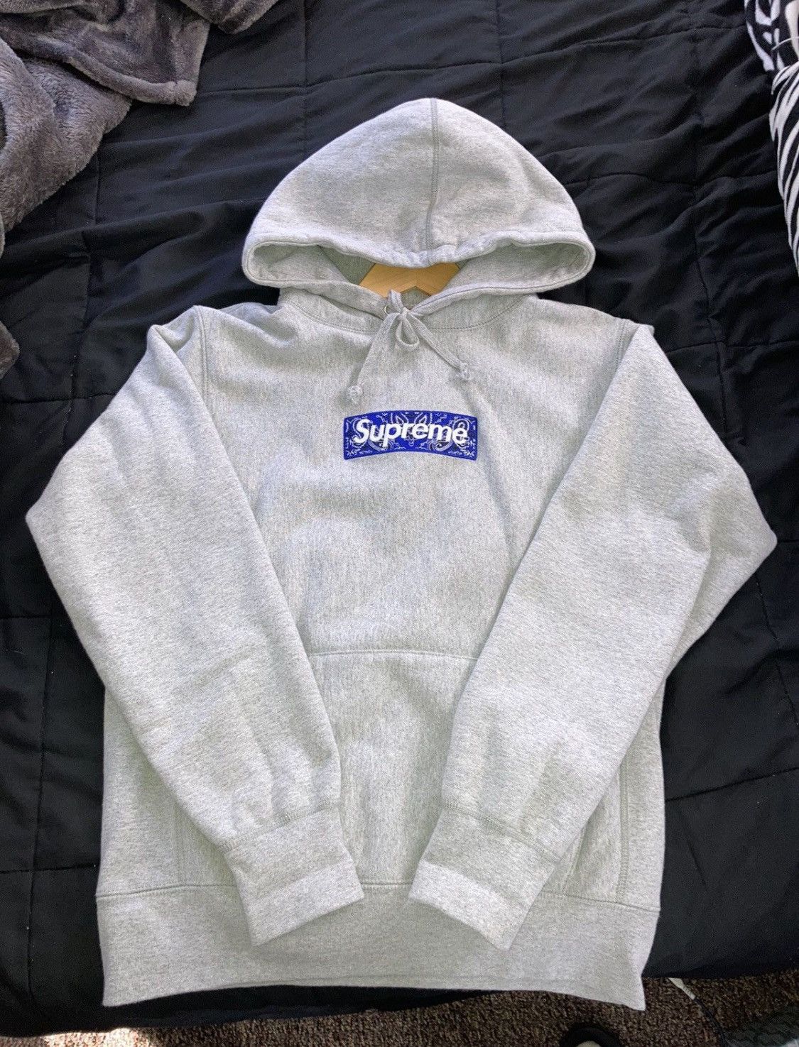 image of Supreme Bandana Box Logo Hoodie in Grey, Men's (Size Small)