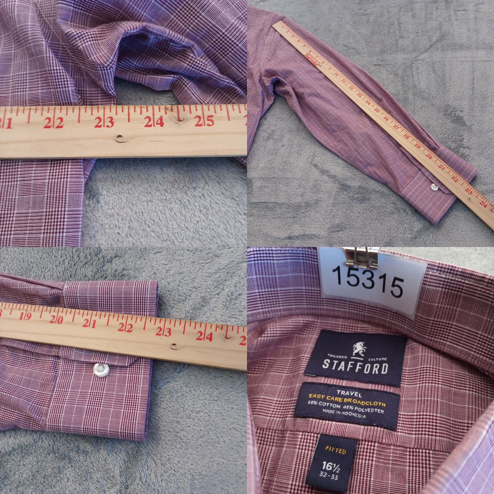 Stafford Stafford Shirt Mens 16.5 Purple Plaid Long Sleeve Button-Up Size US XL / EU 56 / 4 - 8 Thumbnail