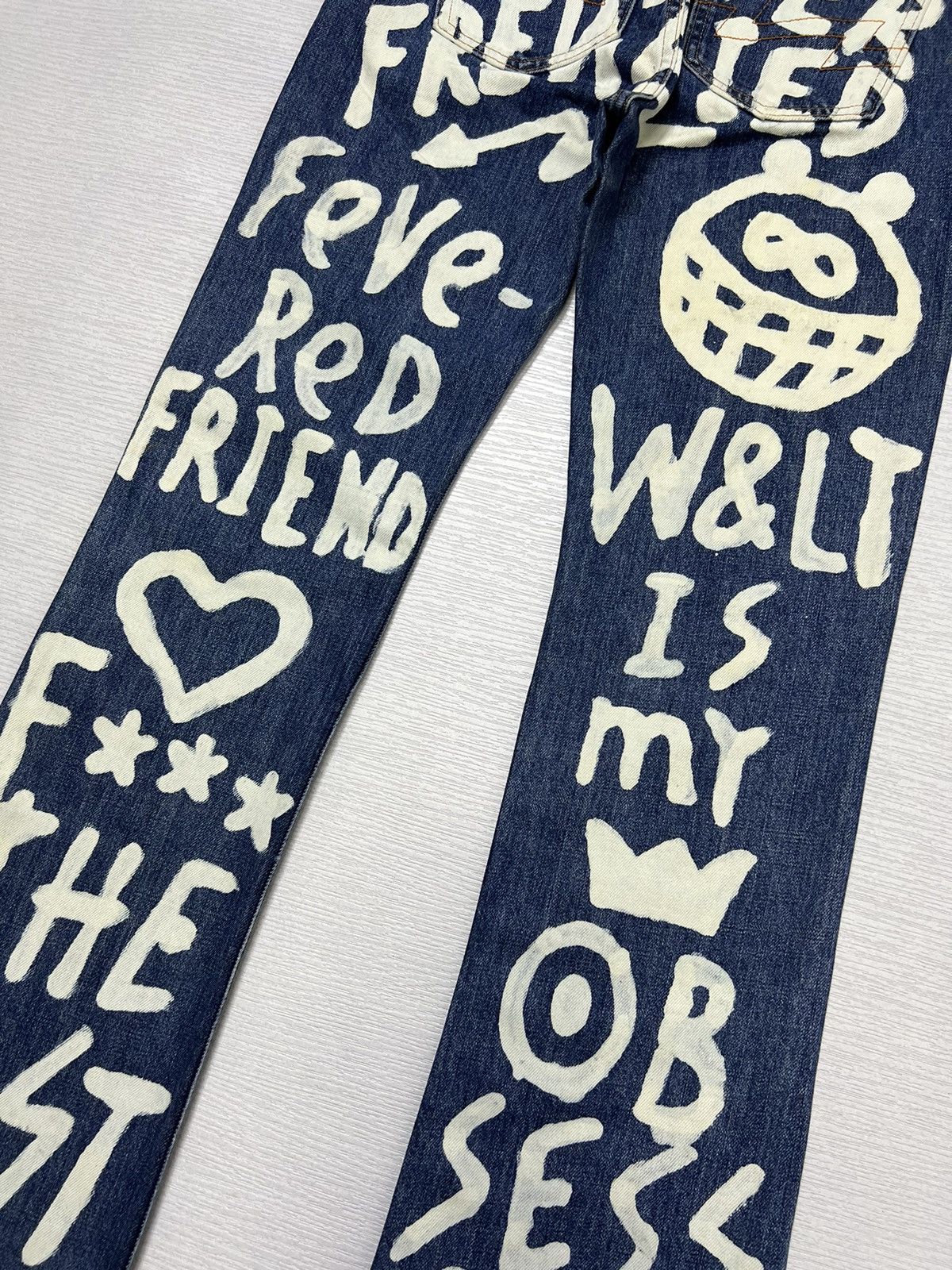 Walter Van Beirendonck W&LT - A/W 1999 - Bleach Graffiti Flared Denim Jeans Size US 28 / EU 44 - 7 Thumbnail
