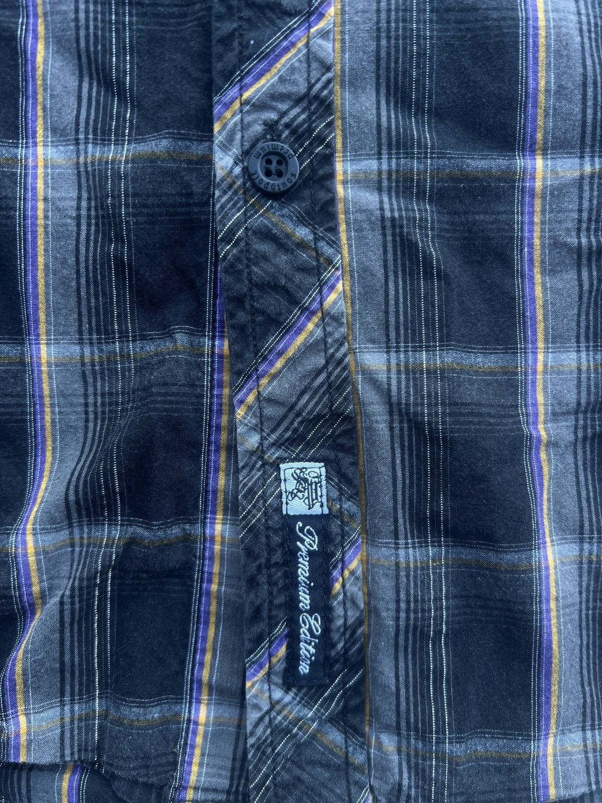 Affliction × Chemistry × Southpole Vintage Y2K Southpole Black/Purple/Yellow Plaid Flannel Sz L Size US L / EU 52-54 / 3 - 5 Thumbnail