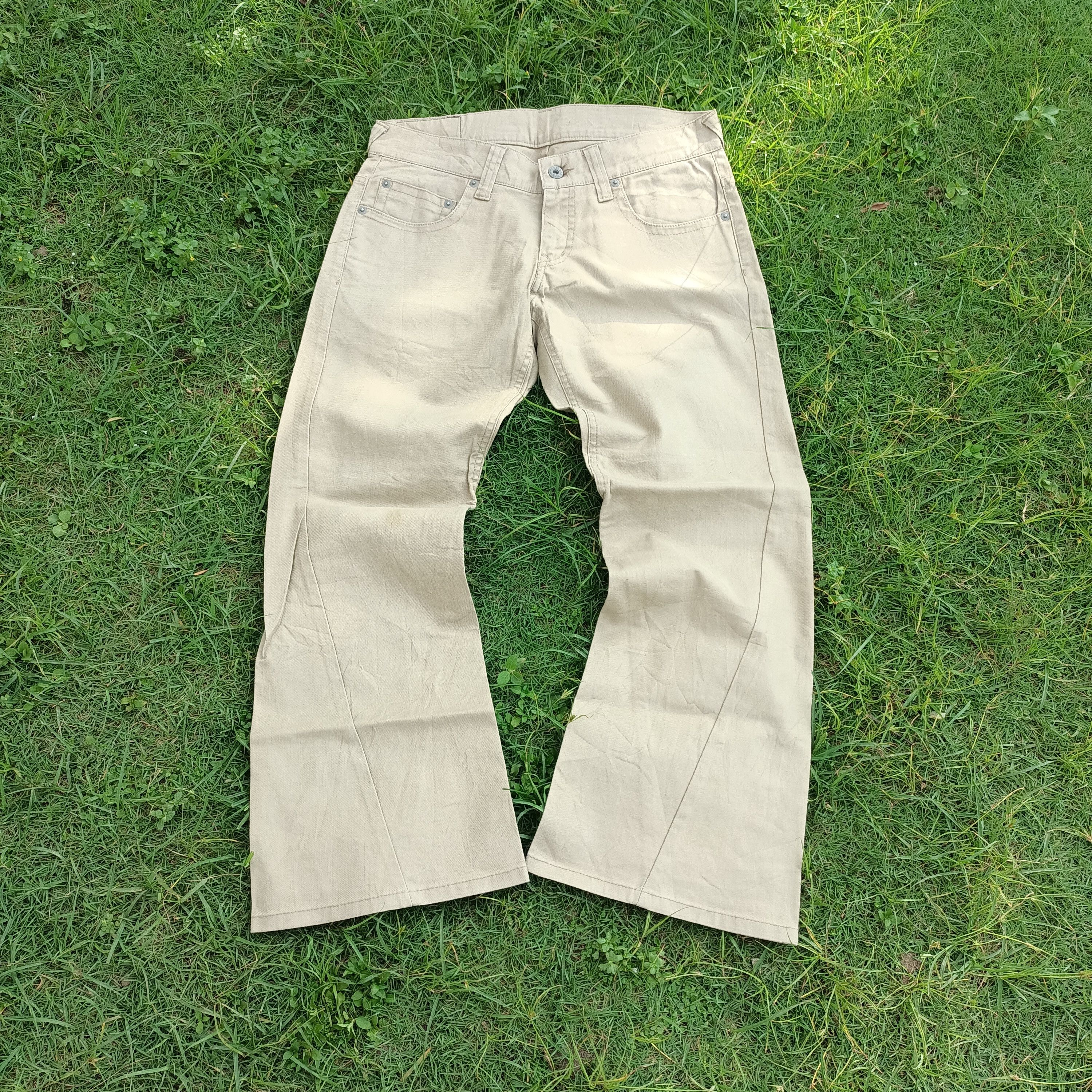 image of Tornado Mart x Tornado Mart Japan Spiral Cut Flare Pants in Khaki, Men's (Size 32)