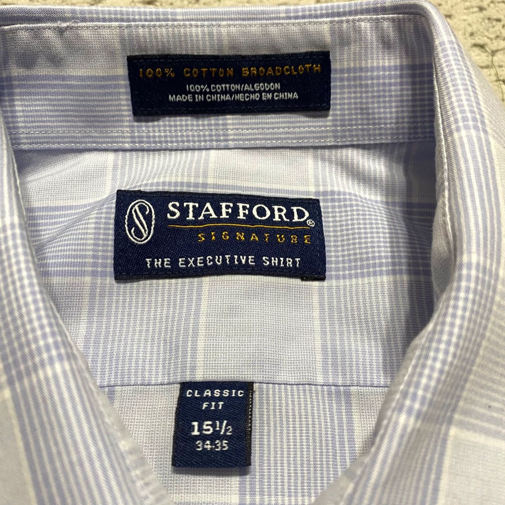Stafford Stafford Dress Shirt Blue Plaid Long Sleeve Button-Front Classic Mens 15.5 100% Cotton Shirt Size 42R - 3 Thumbnail
