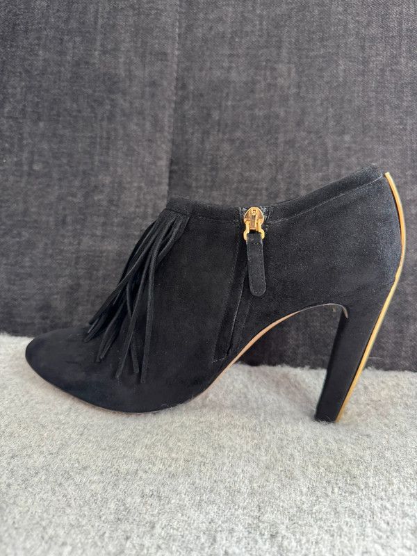 Chloe Chloé Heels Fringe Ankle Boots Black Suede Trim size 39 Size US 9 / IT 39 - 7 Thumbnail