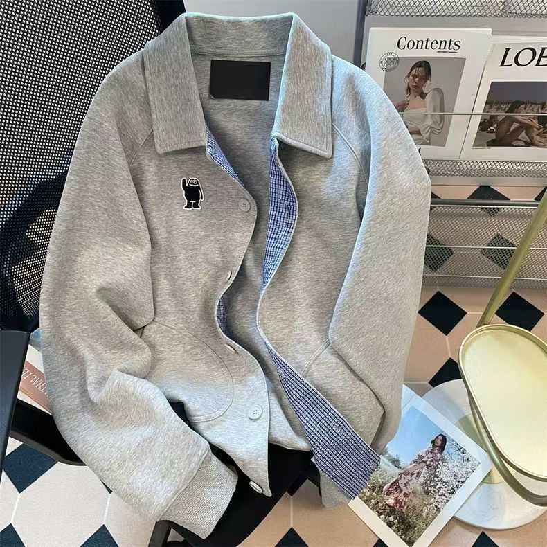 Vintage Heather Grey Cardigan Jacket with Gingham Placket Size US M / EU 48-50 / 2 - 1 Thumbnail