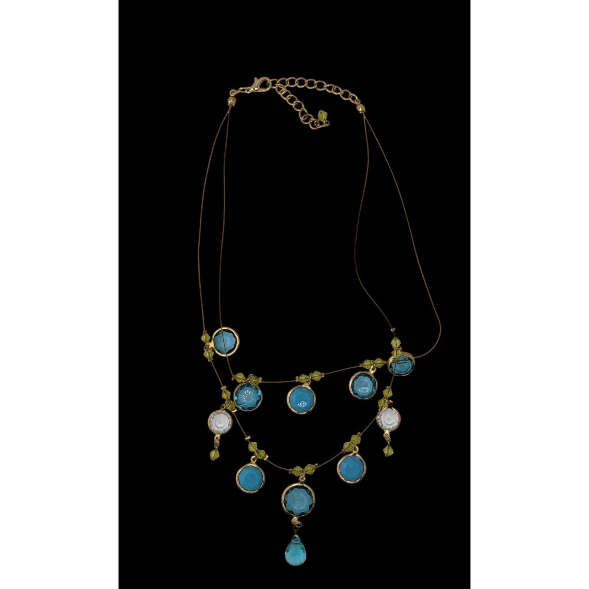 Other Elegant Blue And Green Gemmed Gold Tone Wire Necklace Size ONE SIZE - 2 Thumbnail