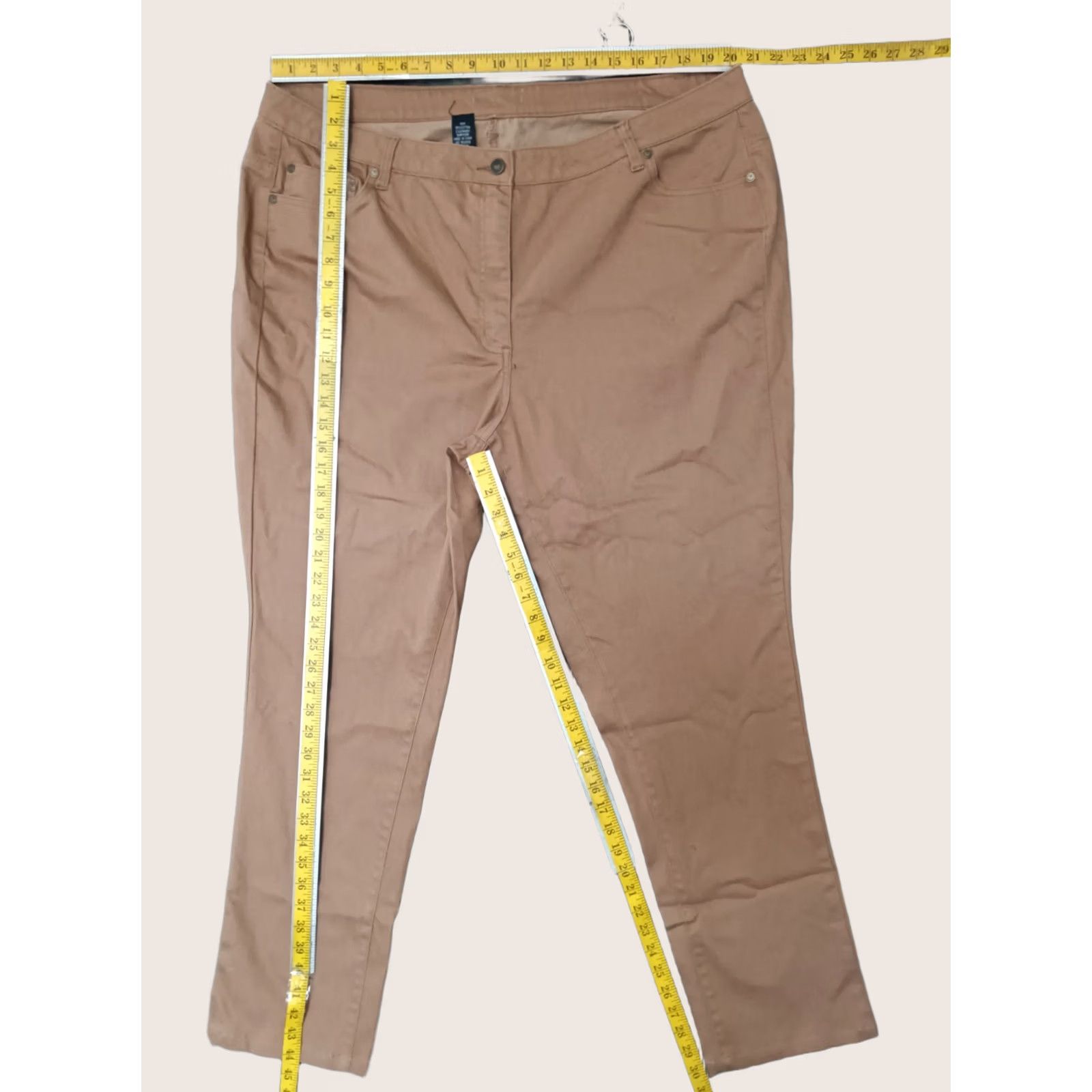 Vintage Pants Women High Rise Chino Slacks 22W Brown Cotton Blend Elastane Size 22W Casual Travel Pockets Mens Womens Size 40" / US 18 - 1 Thumbnail