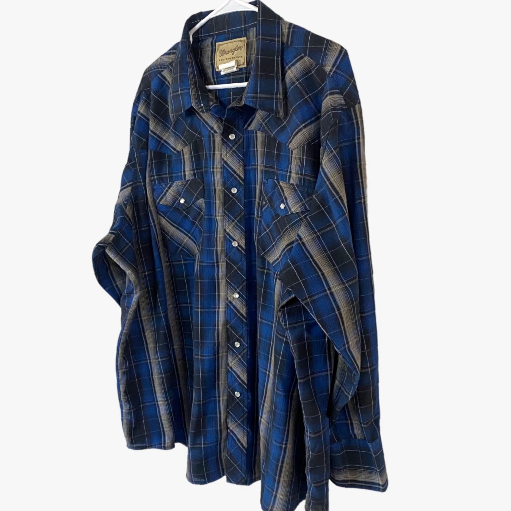 Wrangler VINTAGE Wrangler Western Pearl Snap Shirt Blue Plaid Long Sleeve Cowboy Mens 3XL Shirt Size US XXL / EU 58 / 5 - 2 Thumbnail