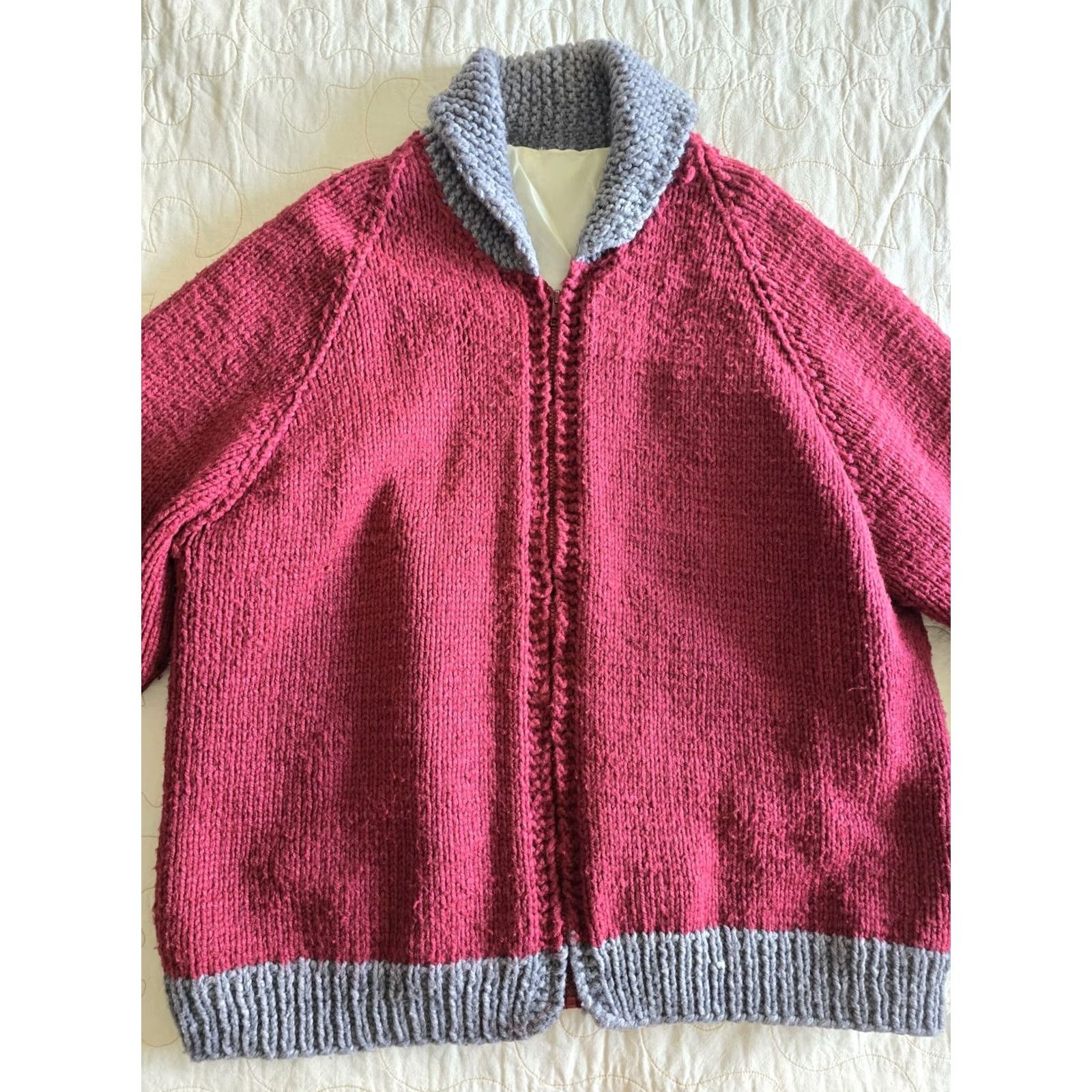 Vintage VINTAGE 70s Cowichian-style Sweater Jacket Mens 2XL Wool Blend Maroon Gray Talon Zipper Size US XXL / EU 58 / 5 - 2 Thumbnail