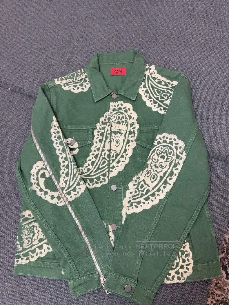 424 424 Green Cashew Flower Denim Jacket Size US M / EU 48-50 / 2 - 1 Thumbnail