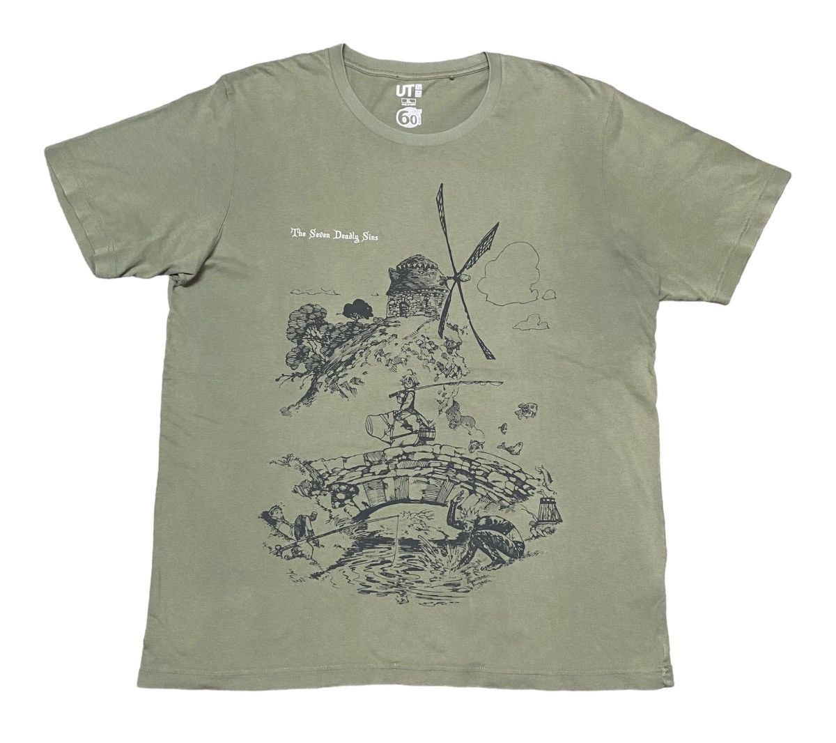 image of Anima x Vintage The Seven Deadly Sins Meliodas Overprint Anime Tshirt in Army Green, Men's (Size XL