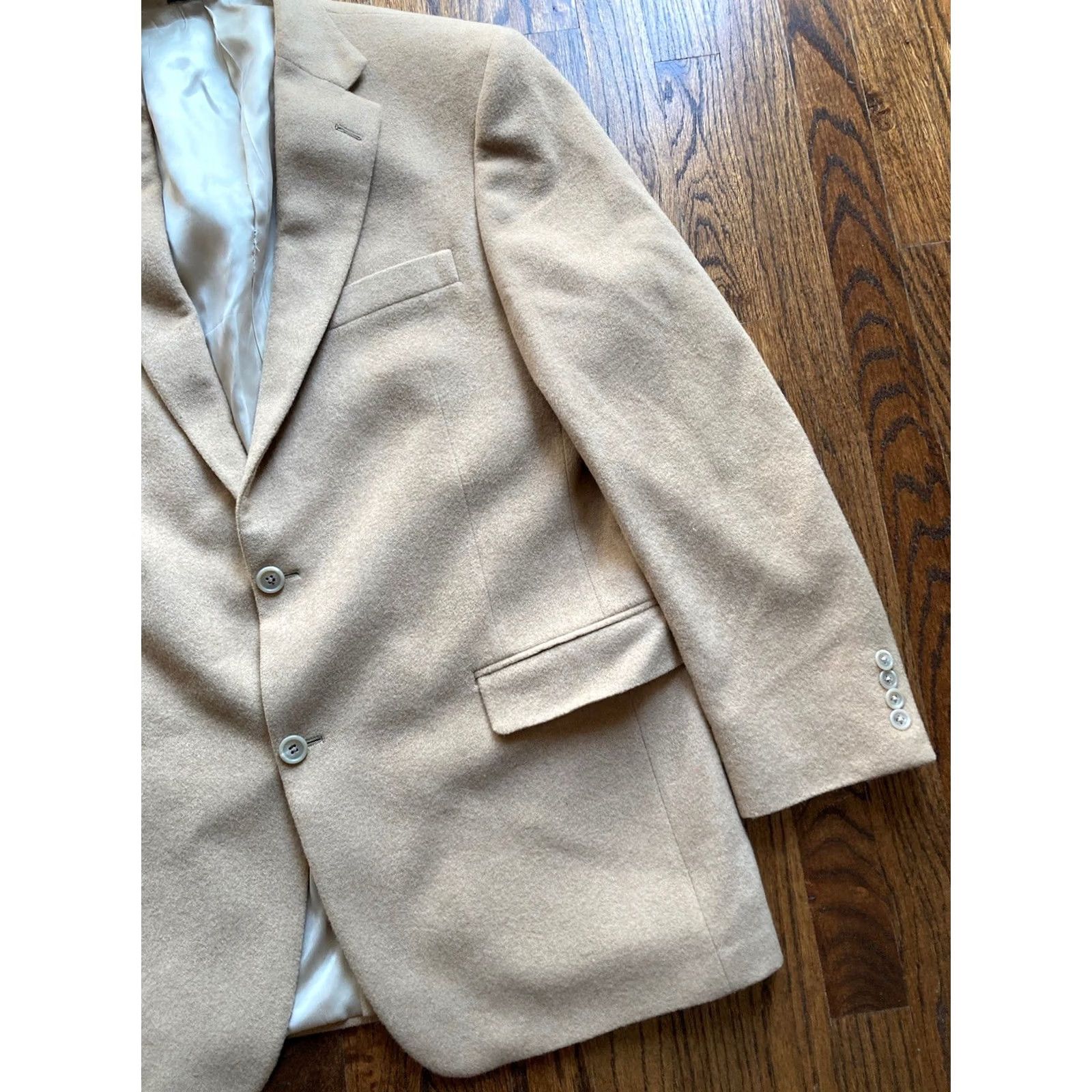 Hart Schaffner Marx Hart Schaffner Marx Loro Piana Blazer Beige Long Coat - 44L - Classic Mens Jacket Size 44R - 3 Thumbnail