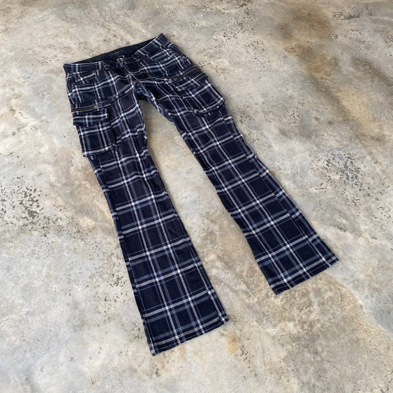 Japanese Brand BELL BELL CARGO CYBERPUNK PRISONER FLARED BONDAGE TARTAN Size US 29 - 4 Thumbnail