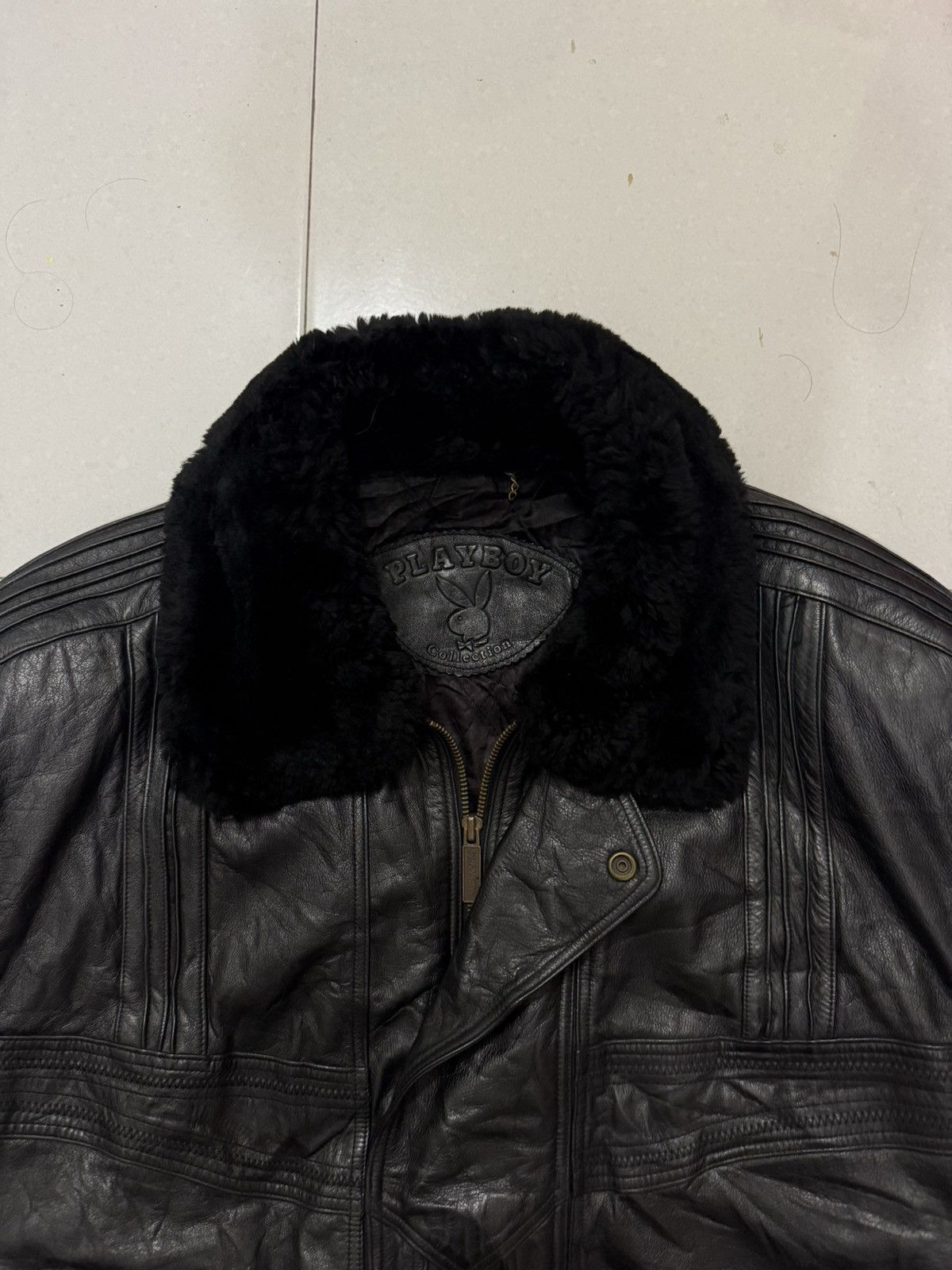 Playboy VTG PLAYBOY Bomber Leather Jacket With Fur Size US L / EU 52-54 / 3 - 4 Thumbnail