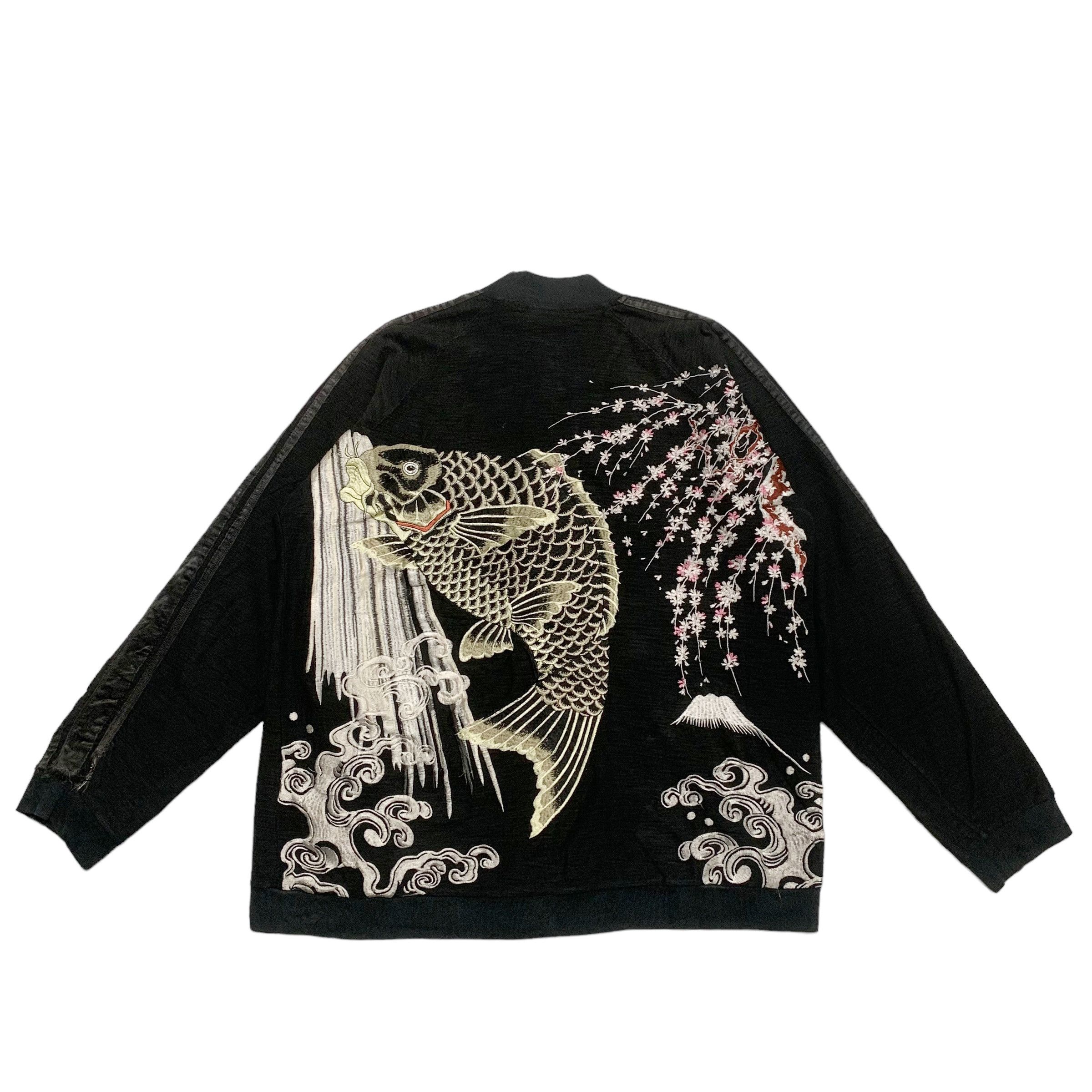 image of Vintage Japanese Classic Script Koi Fish Motive Jacket in Black, Men's (Size XL)