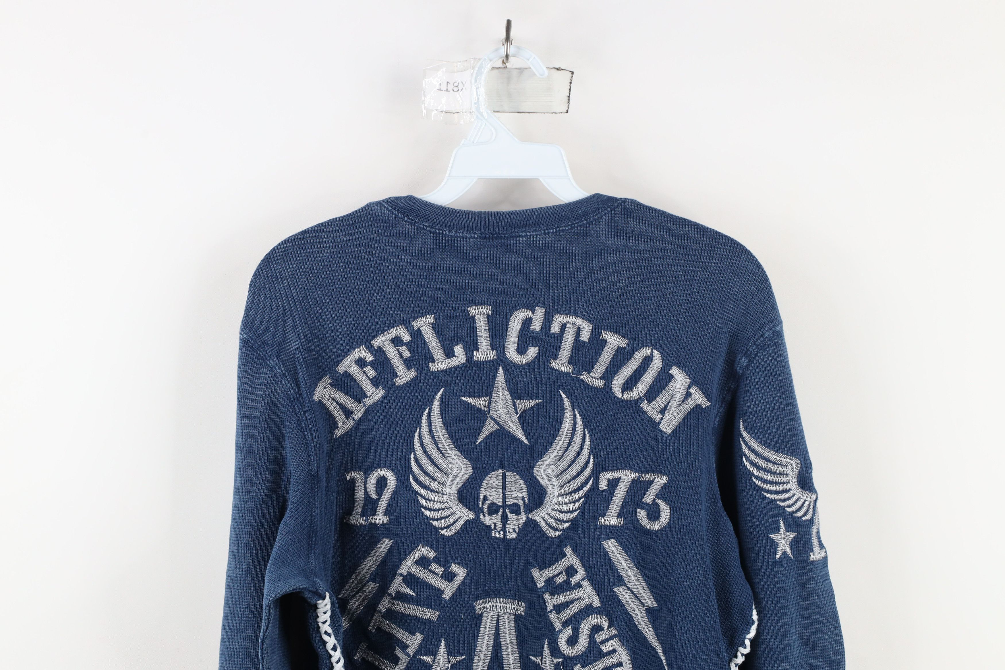 Affliction Vintage Y2K Affliction de Lis Thermal Waffle Knit T-Shirt Size US L / EU 52-54 / 3 - 16 Thumbnail