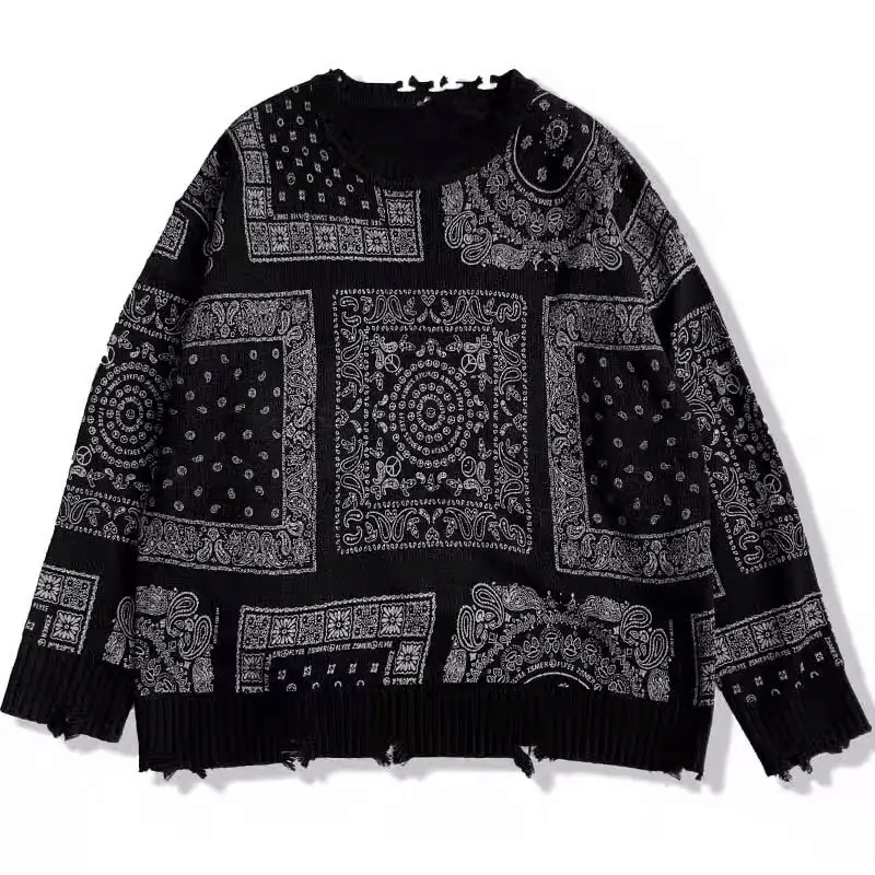 Japanese Brand × Vintage Black distressed paisley bandana sweater jumper knitwear Size US XL / EU 56 / 4 - 5 Thumbnail