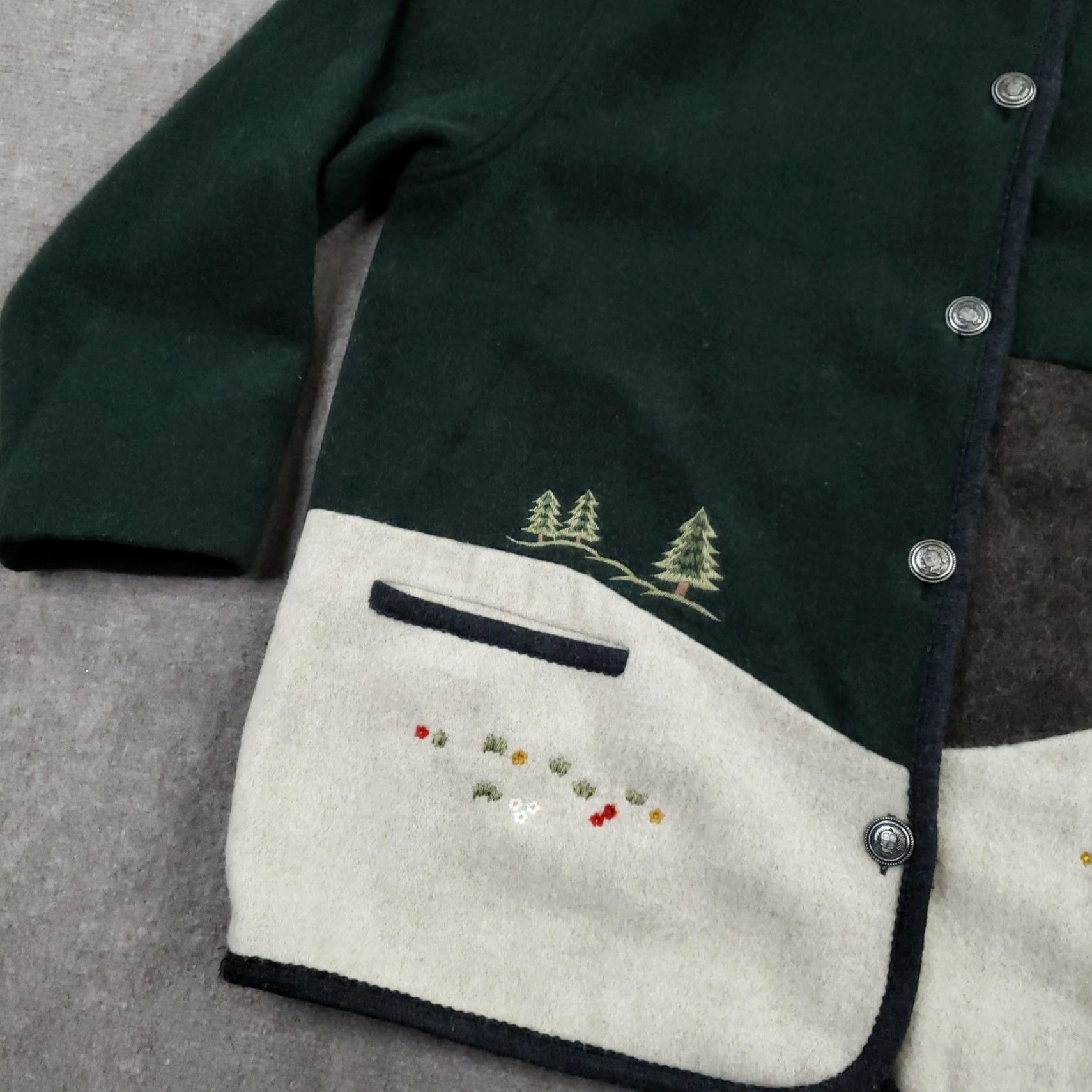Vintage Südtirol Jacket Womens Large Green Wool Embroidered Deer Forest Scenic Lined Size L / US 10 / IT 46 - 6 Thumbnail