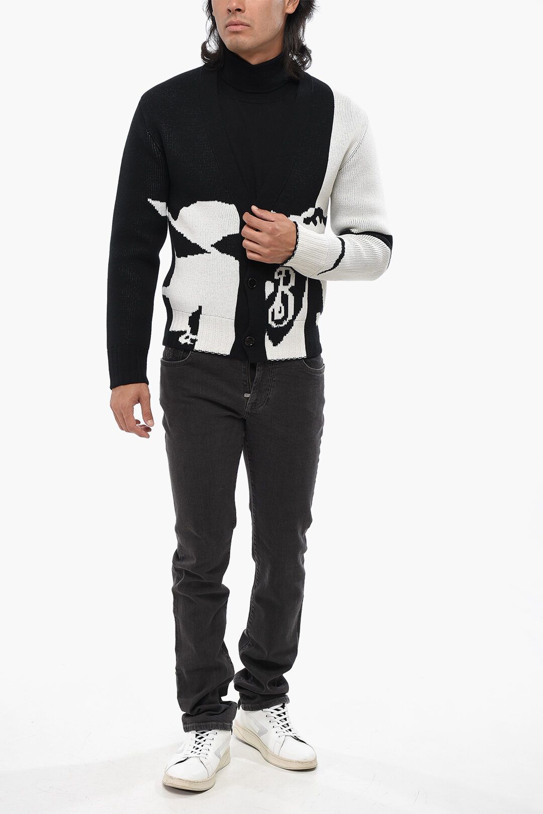 Burberry og1mm1125 V-neck Two Tone Wool Cardigan in Black/White Size US XS / EU 42 / 0 - 3 Thumbnail