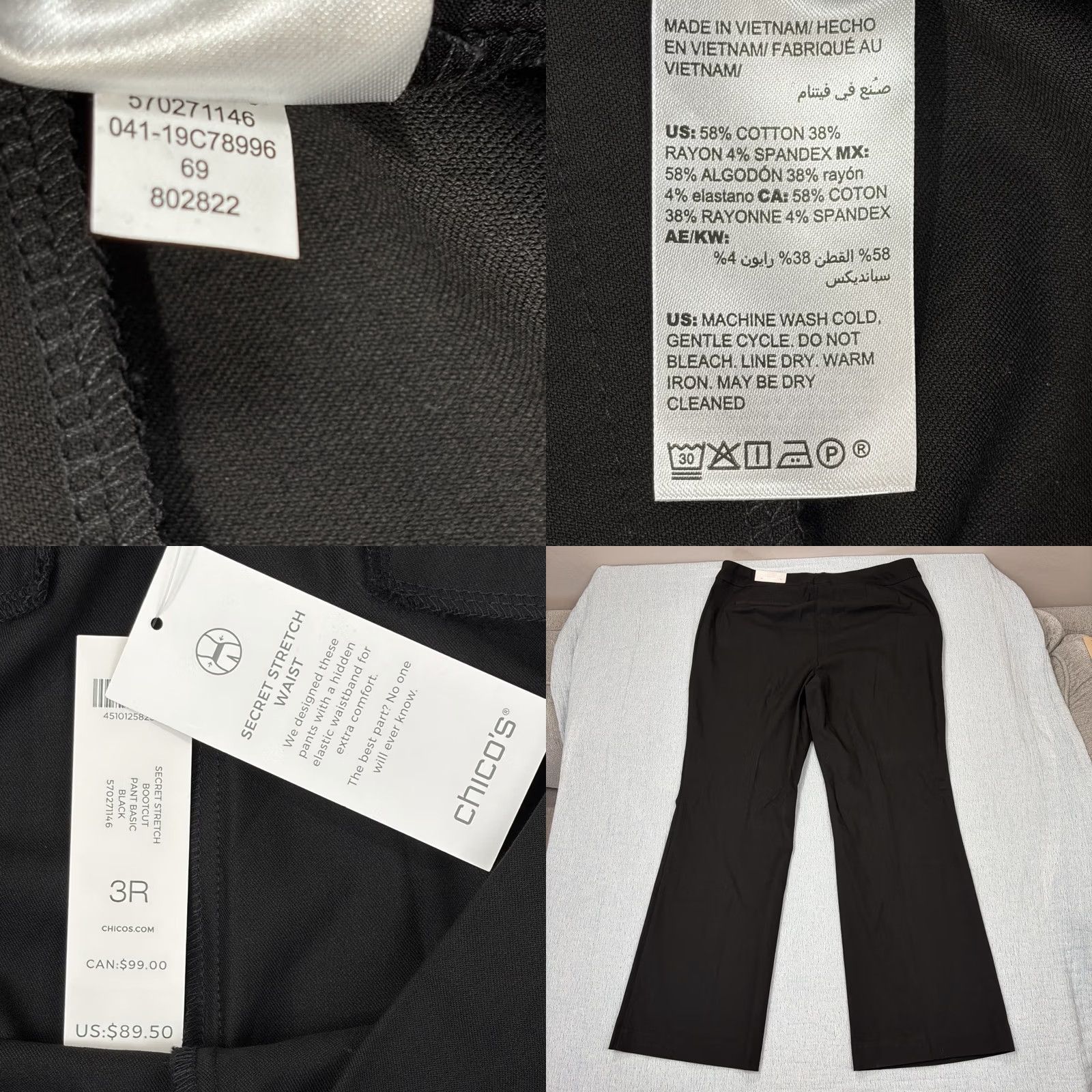 Vintage Chico'S Womens Secret Bootcut Pants Black Flat Front Trousers - NWT Size 38" / US 16 / IT 52 - 8 Thumbnail