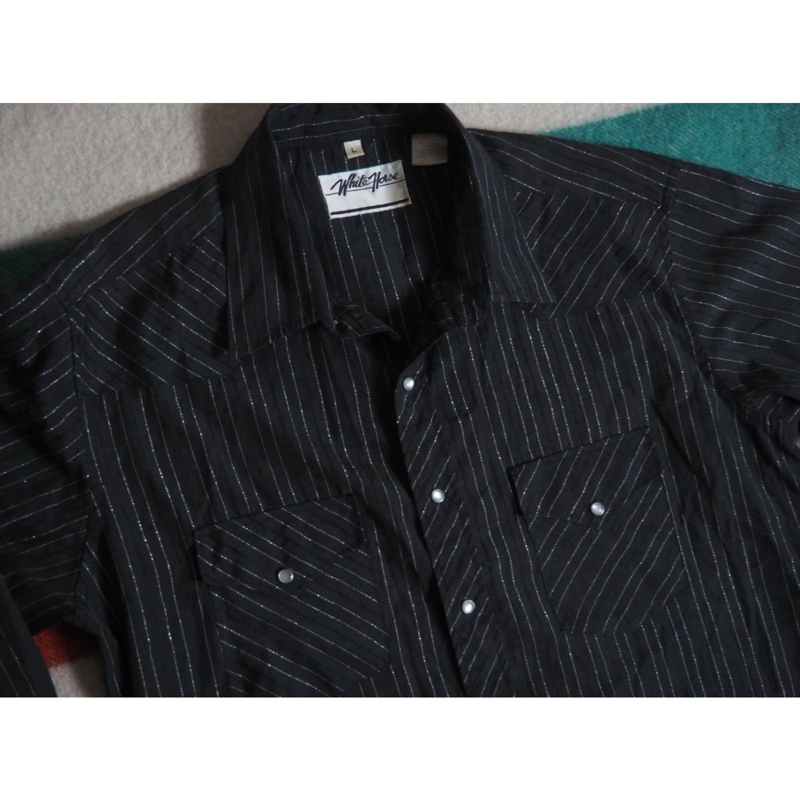Vintage VTG 90s White Horse Black Silver Foil Western Cowboy Pearl Snap Shirt Mens L Size US L / EU 52-54 / 3 - 3 Thumbnail