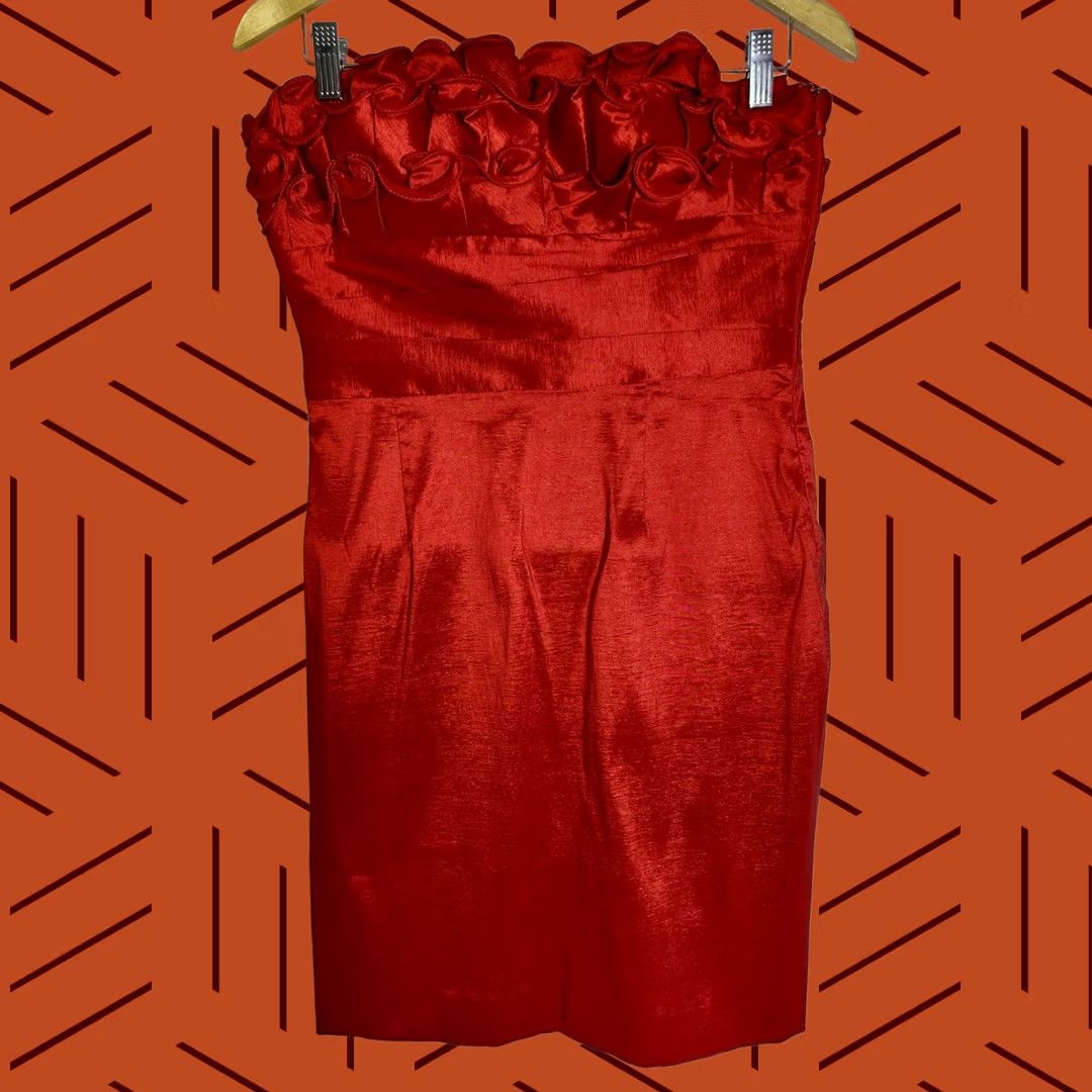Vintage Calvin Klein Red Strapless Dress Solid Sleeveless Knee Length Women Size 6 Size M / US 6-8 / IT 42-44 - 1 Thumbnail